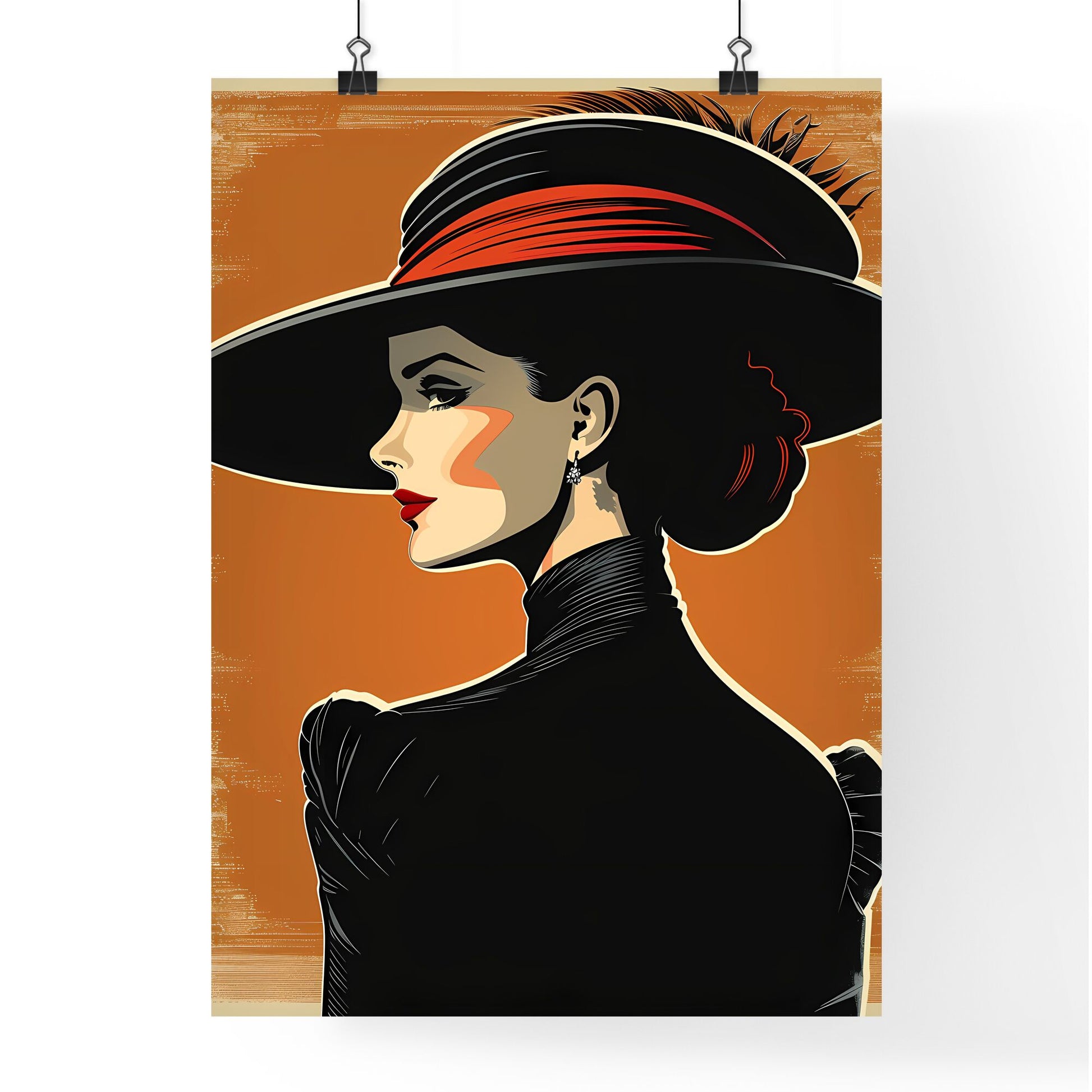 Colorful Edwardian Art Deco Poster of an Elegant Woman with Dramatic Hat Default Title