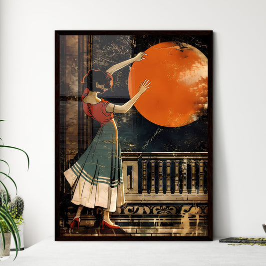 Serbian folklore dance art painting, retro woman in dress and skirt, large orange ball, vintage yugoslavia poster, focus on art Default Title