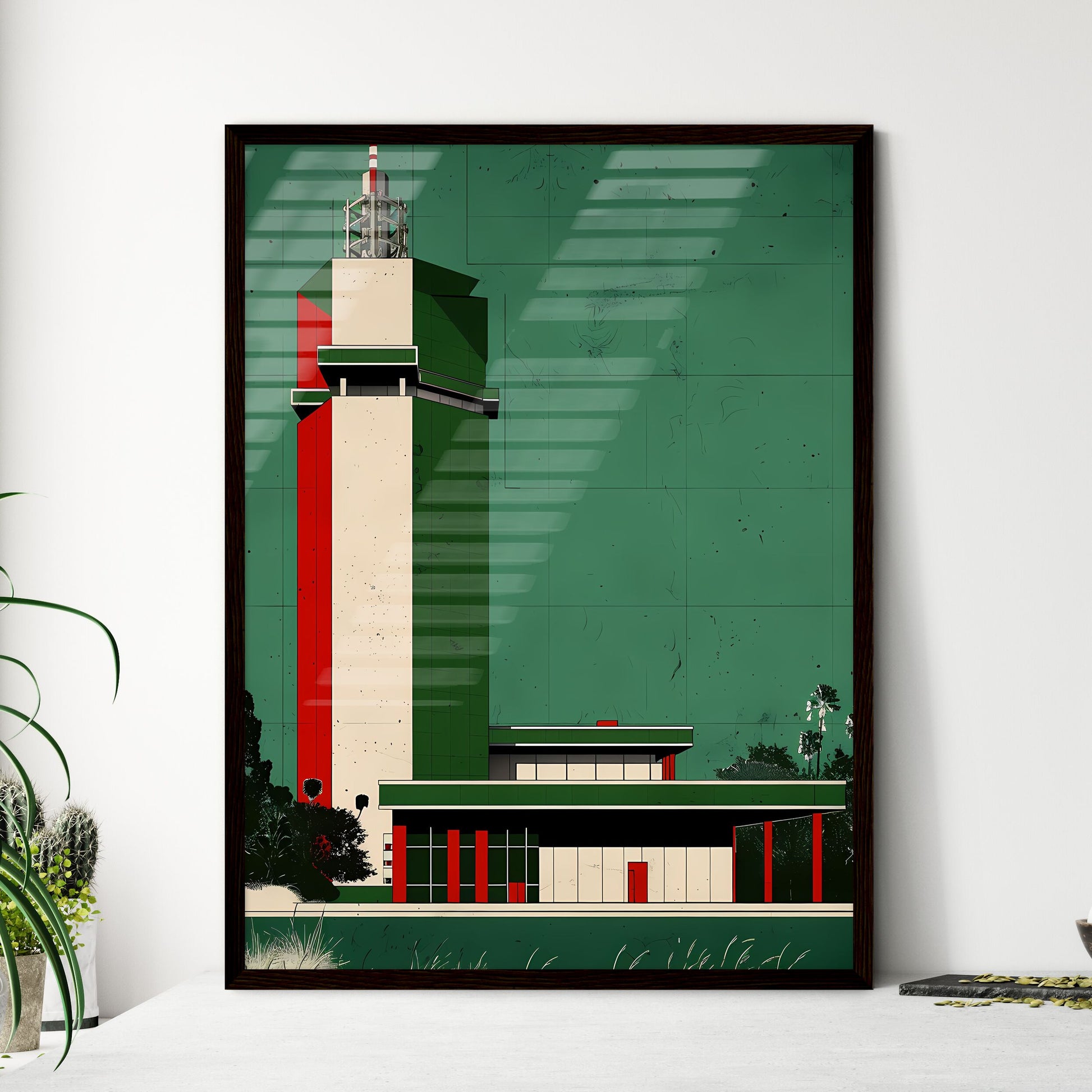 Retrofuturist Building Architecture, Mid-Century Minimalist Abstract Bauhaus Golden Ratio Framed Art