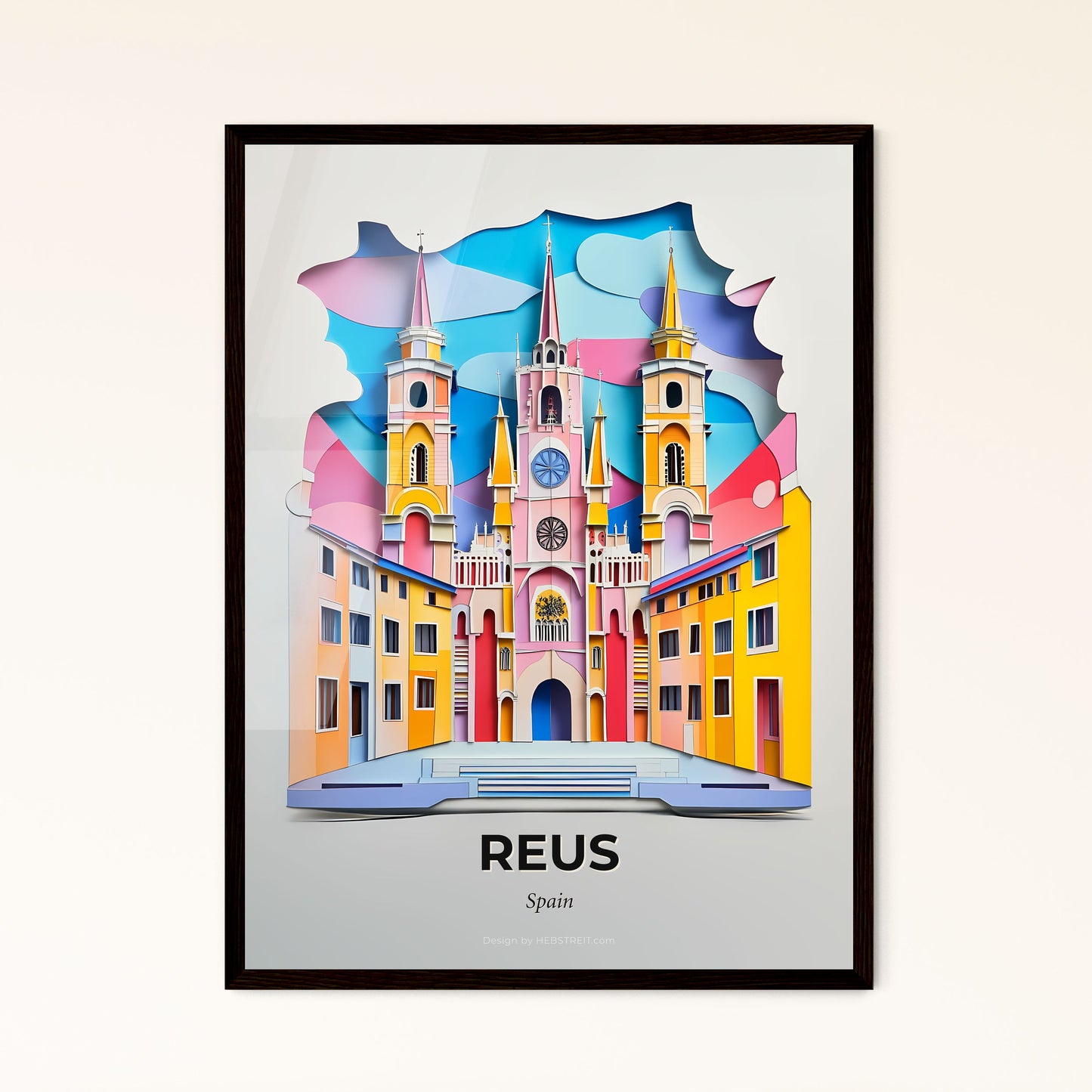 Vivid Reus, Spain - a paper cut of a church with a clock tower