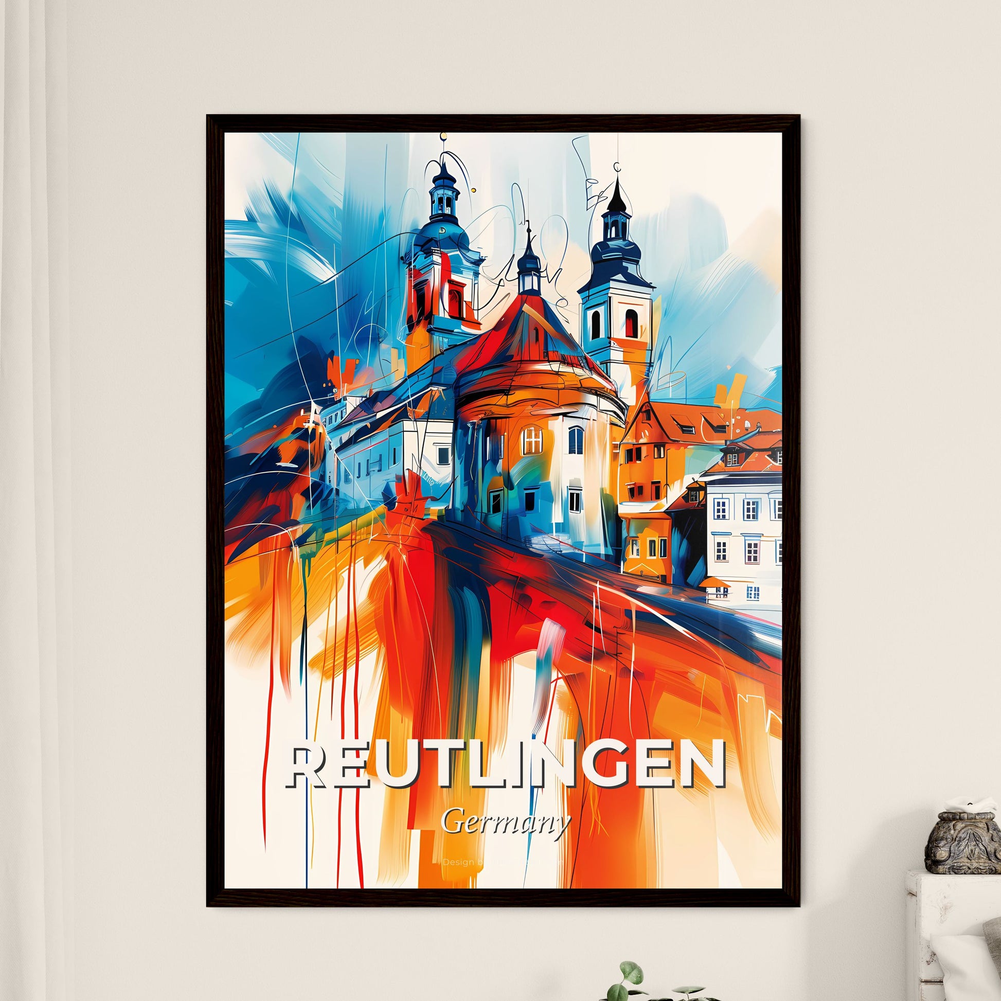 Vibrant Reutlingen, Germany - A Painting Of A Building