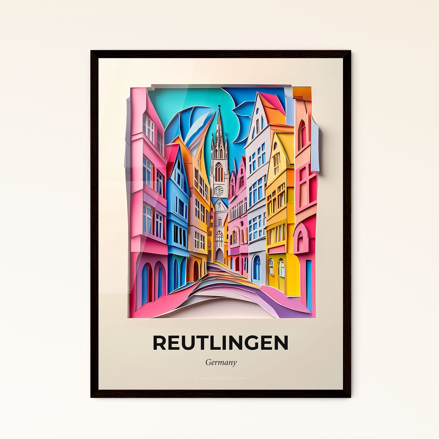 Vivid Reutlingen, Germany - a colorful city street with a clock tower