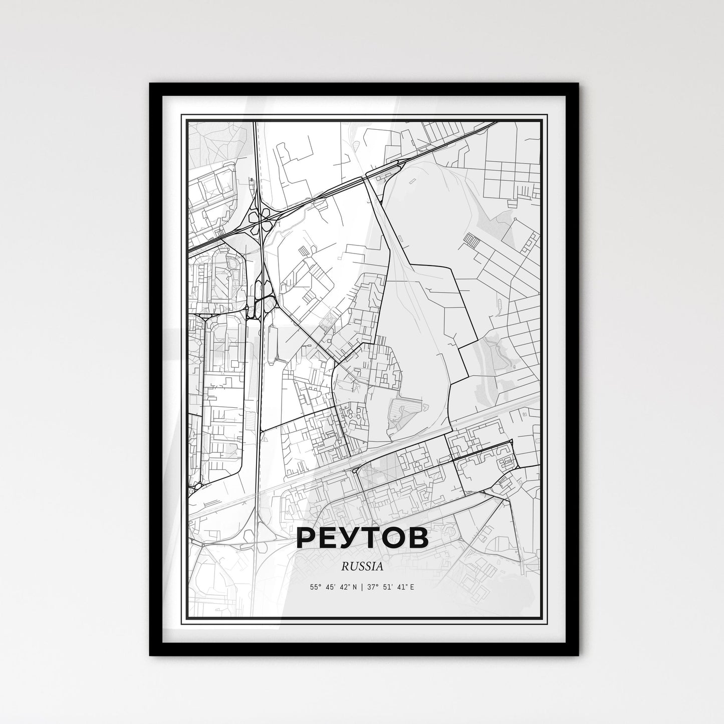 Reutov Russia - Scandinavian Style City Map for Modern Home Decor