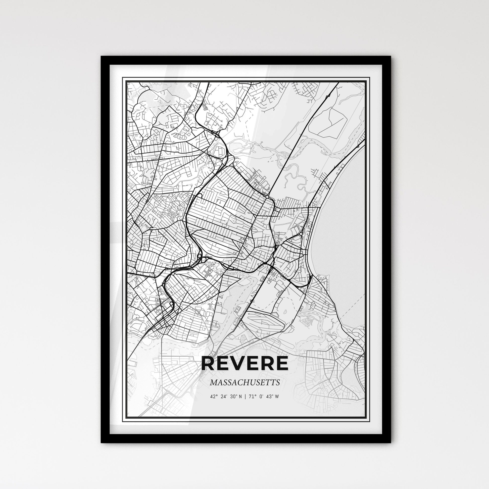 Revere Massachusetts - Scandinavian Style City Map for Modern Home Decor