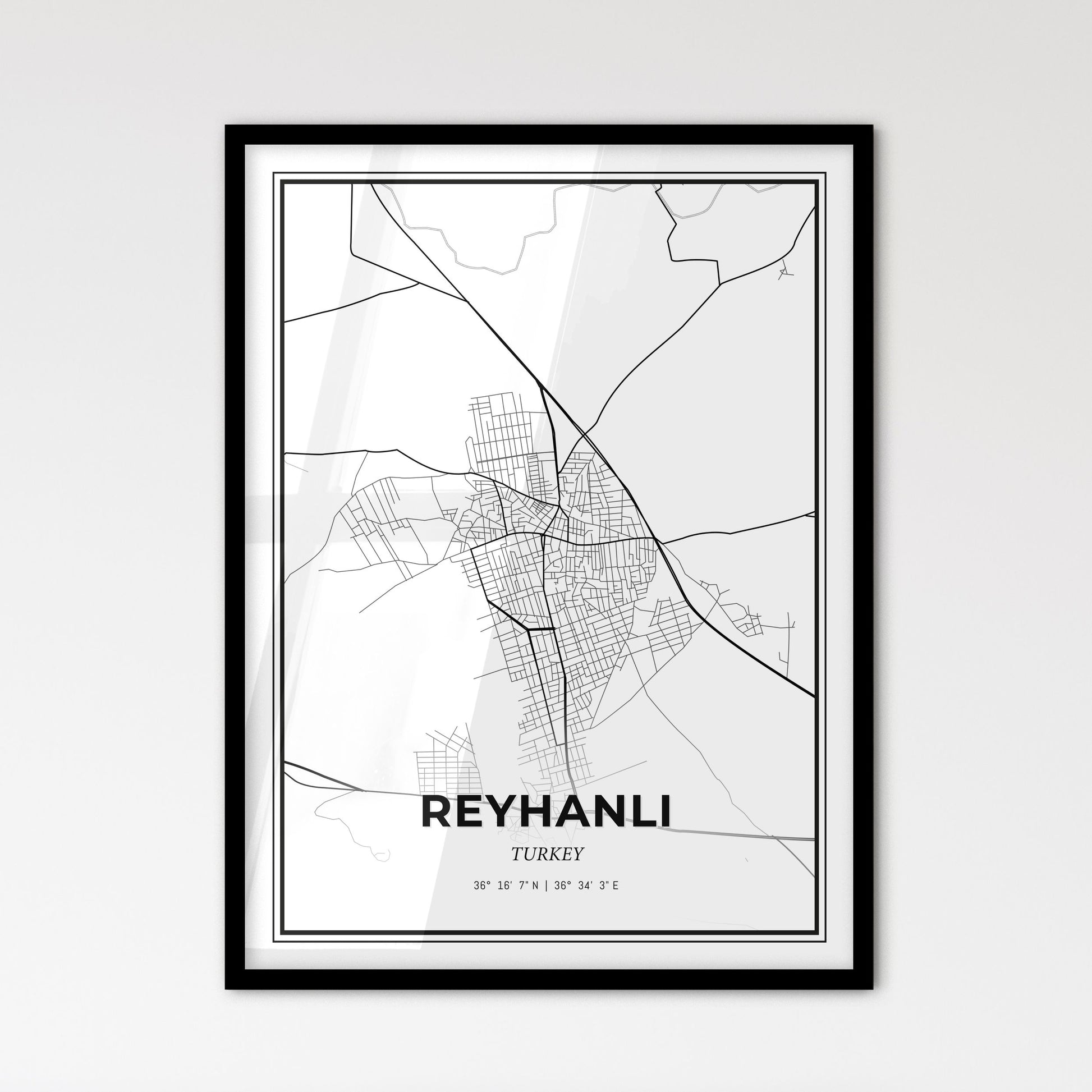 Reyhanlı Turkey - Scandinavian Style City Map for Modern Home Decor