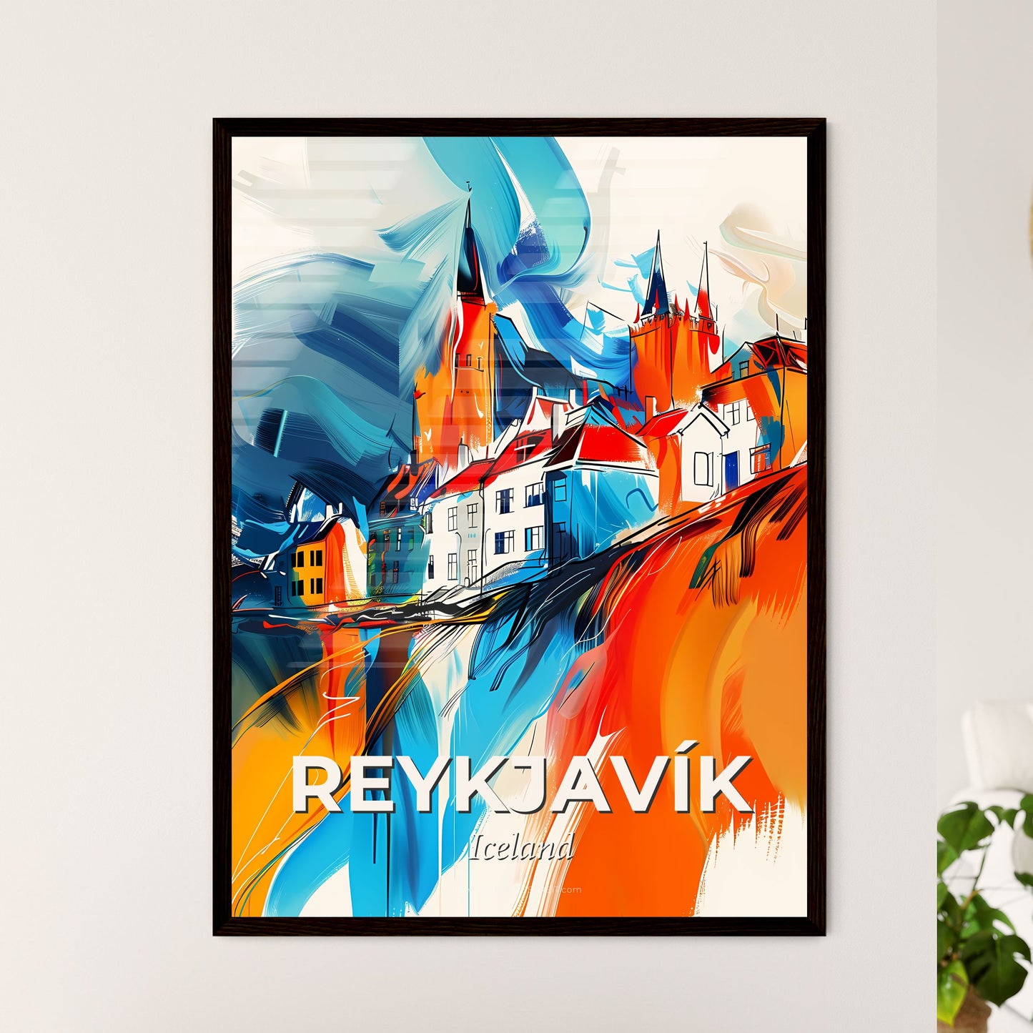 Vibrant Reykjavík, Iceland - A Painting Of A Town