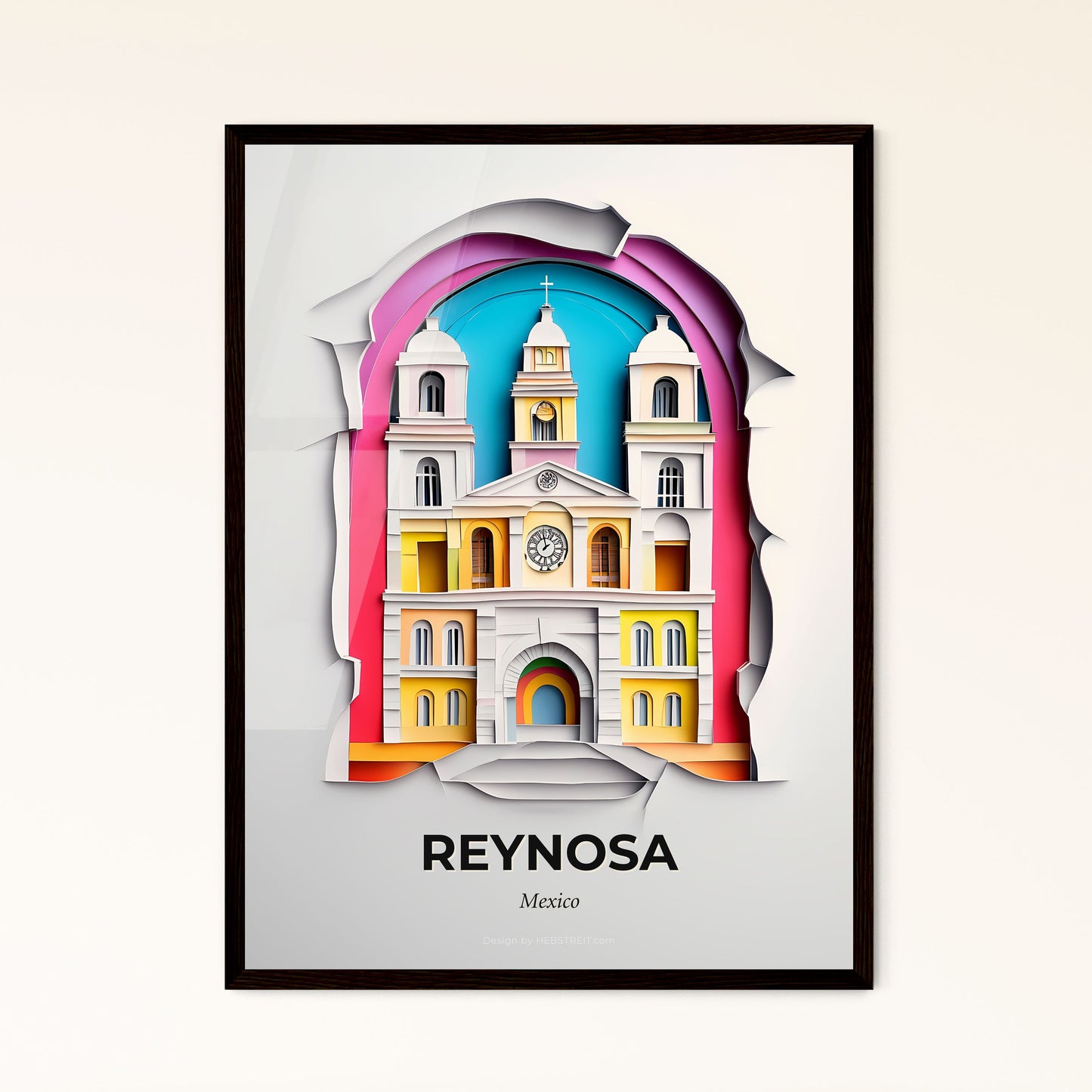 Vivid Reynosa, Mexico - a paper cut of a church with a clock