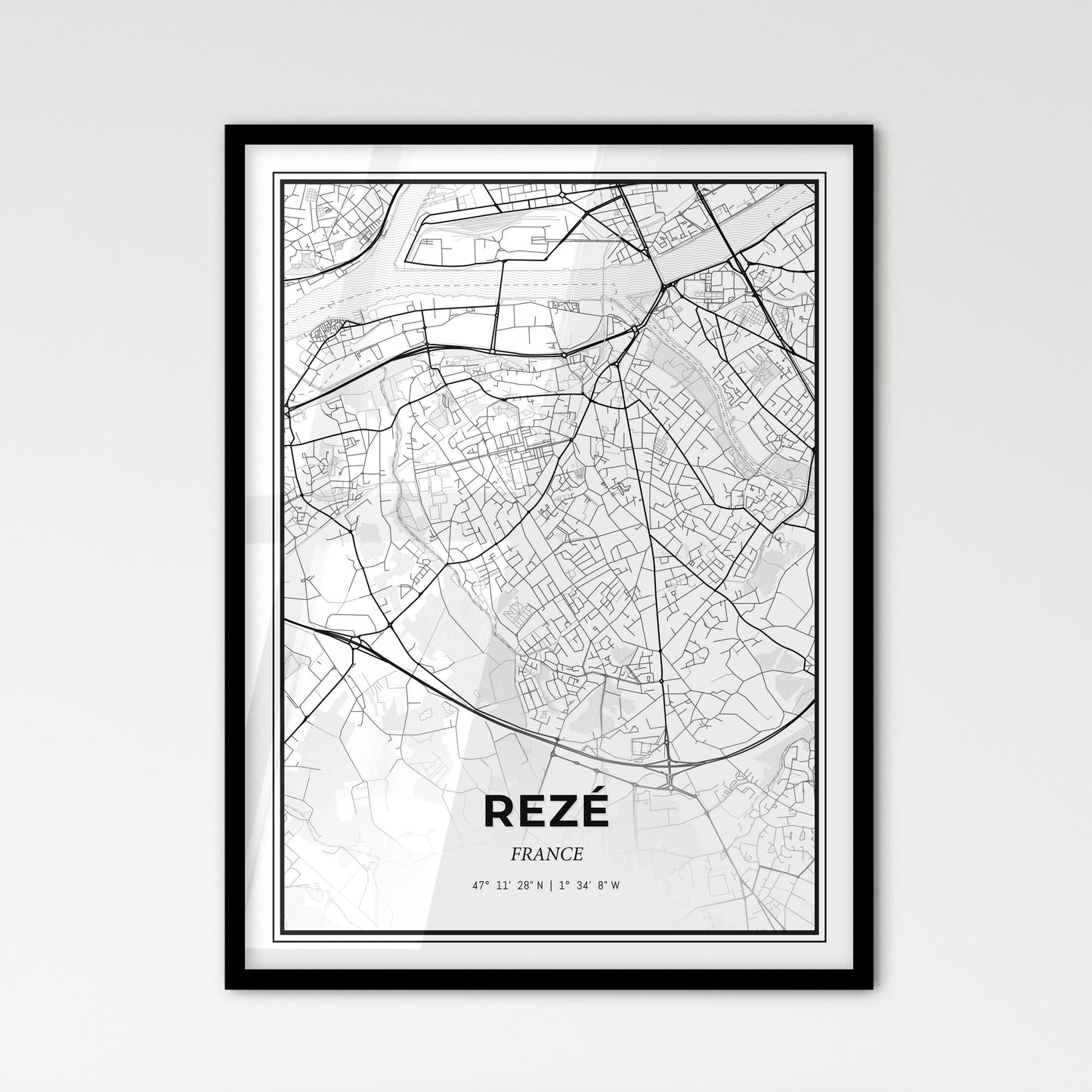 Rezé France - Scandinavian Style City Map for Modern Home Decor