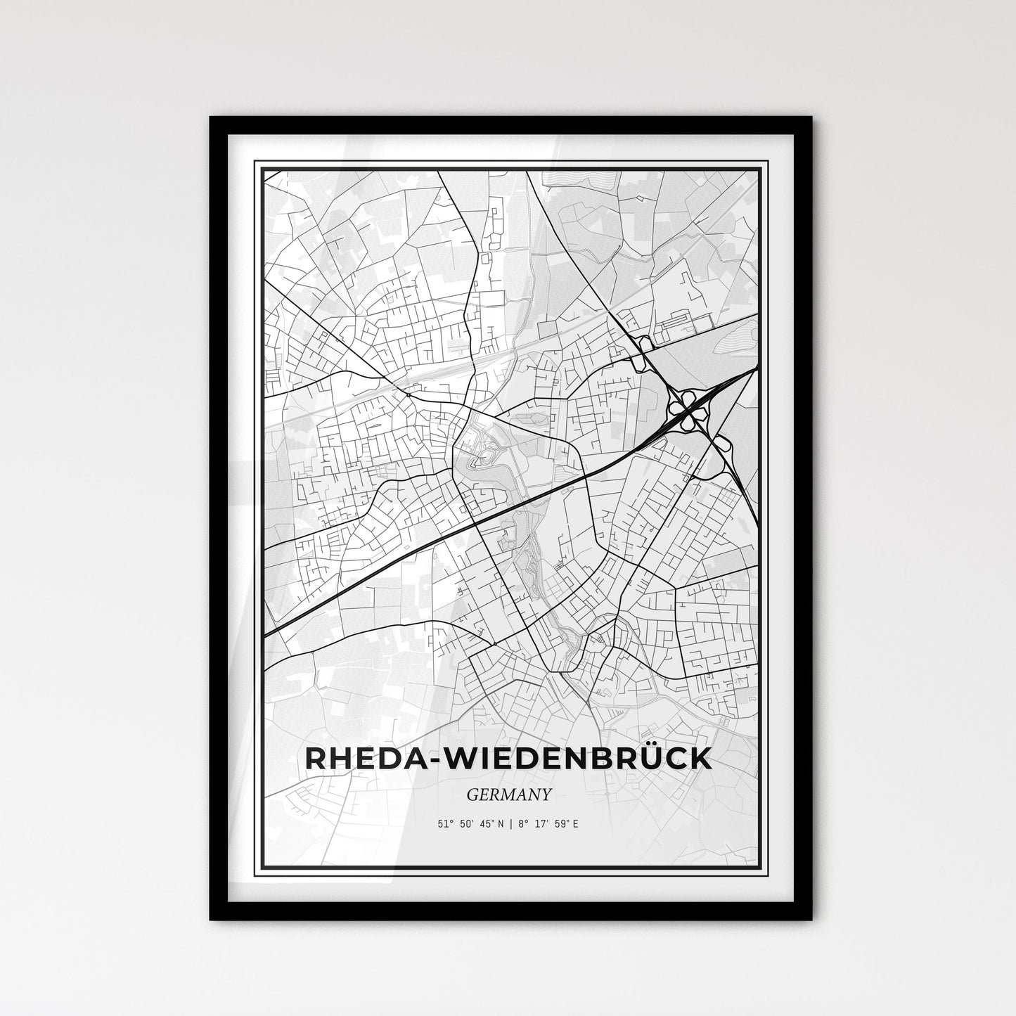 Rheda-Wiedenbruck Germany - Scandinavian Style City Map for Modern Home Decor