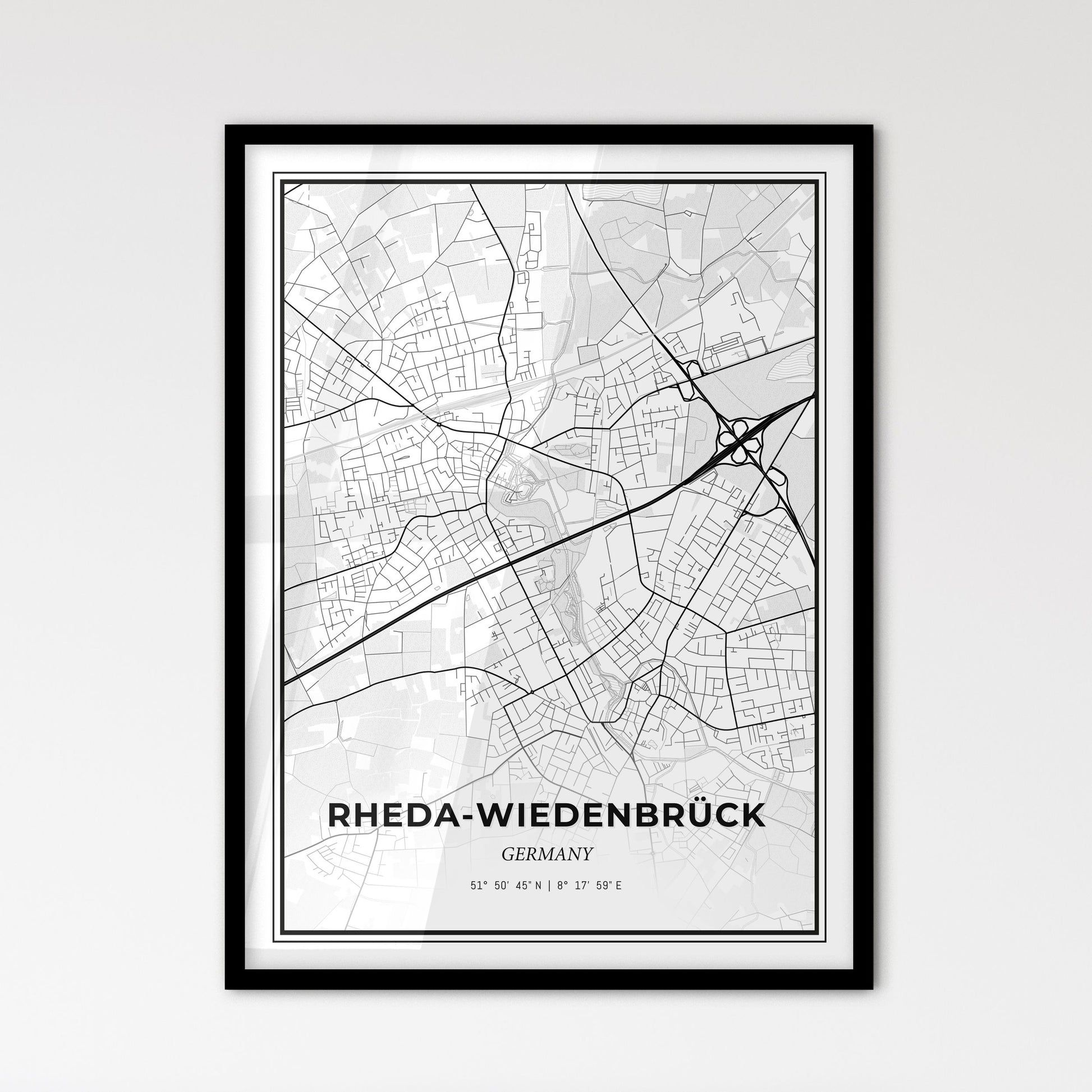 Rheda-Wiedenbruck Germany - Scandinavian Style City Map for Modern Home Decor