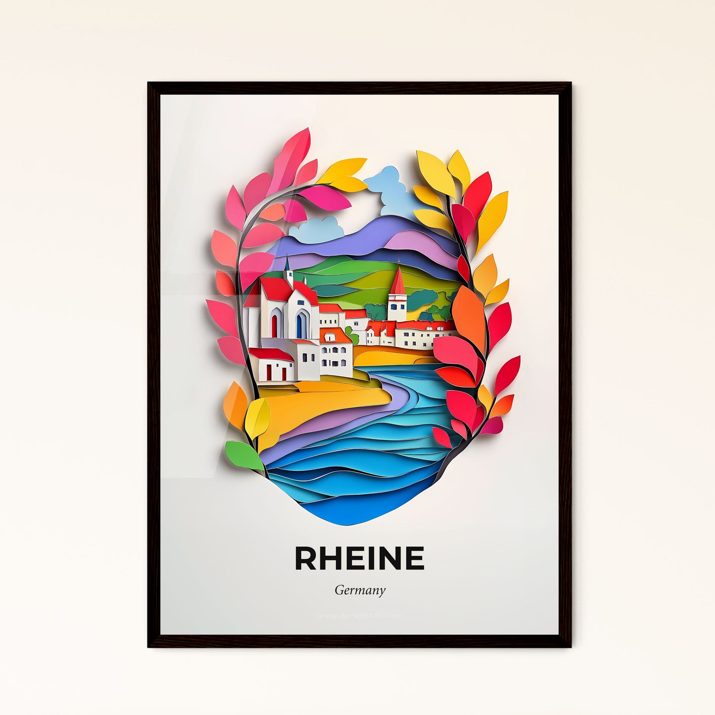 Vivid Rheine, Germany - a paper cut of a town with a river