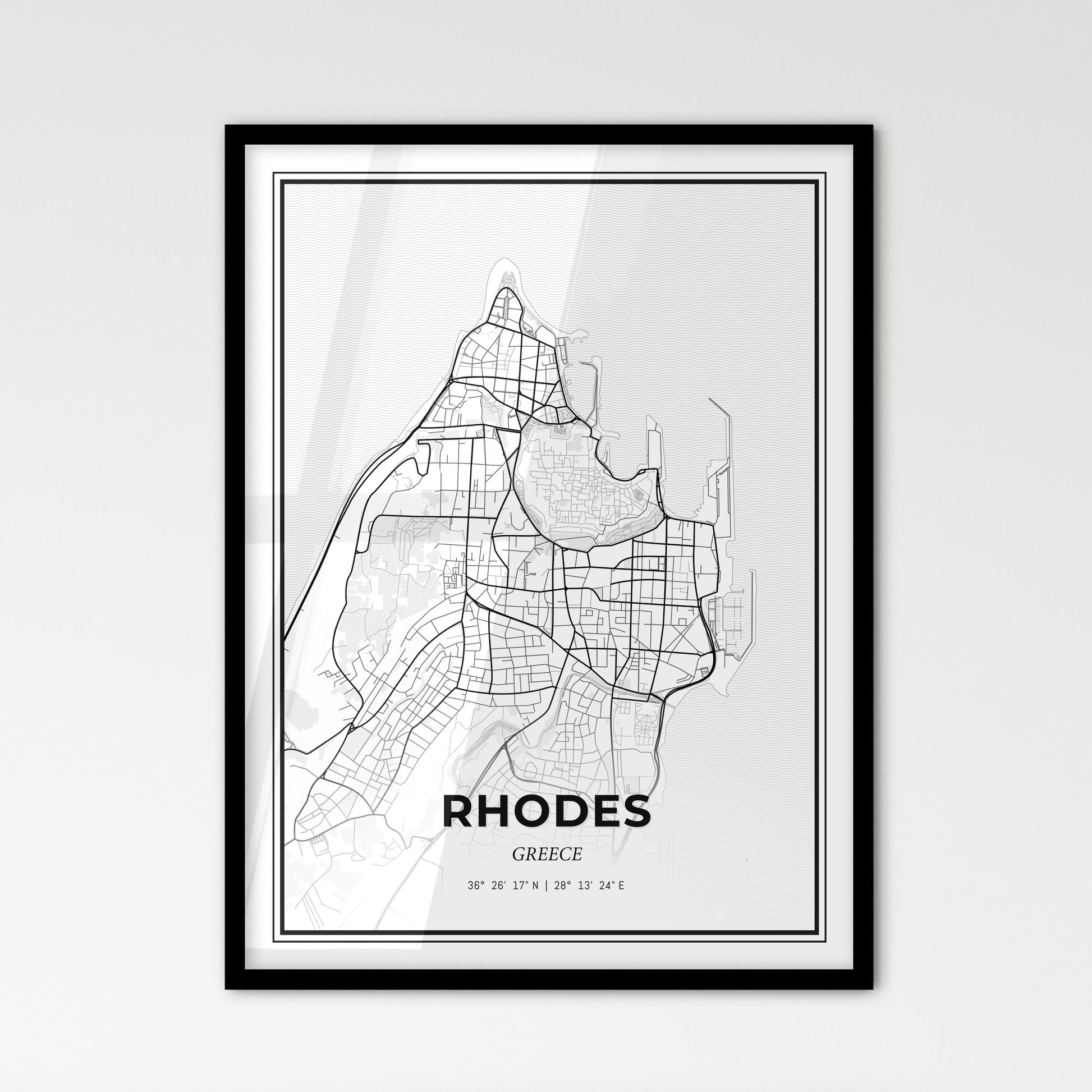 Rhodes Greece - Scandinavian Style City Map for Modern Home Decor