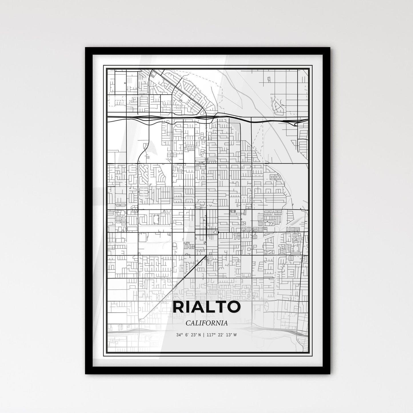 Rialto California - Scandinavian Style City Map for Modern Home Decor