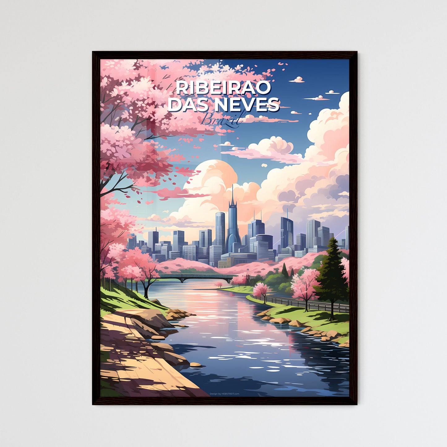 Artistic Ribeirao das Neves Brazil Skyline Painting with Vibrant River and Cityscape Default Title