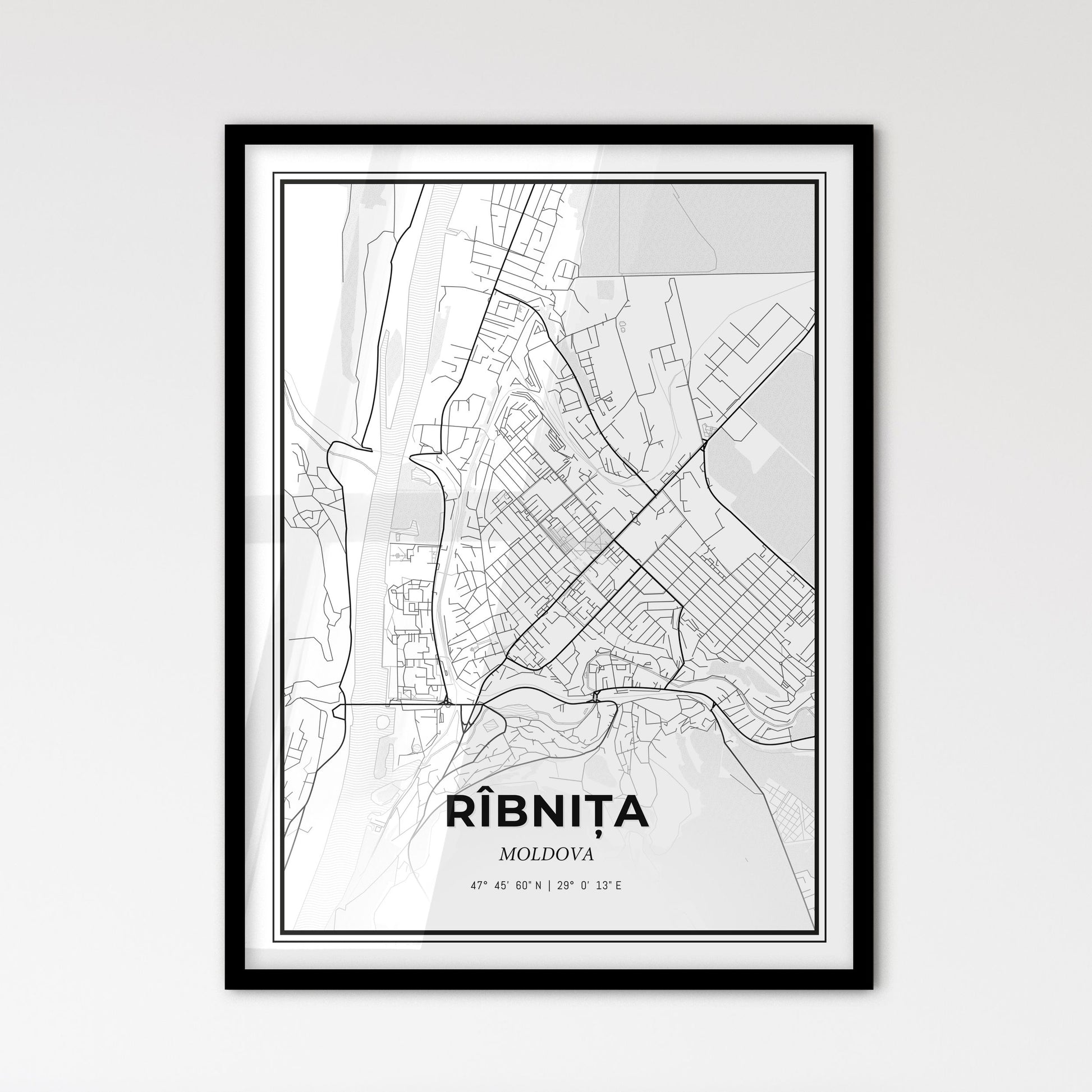 Rîbnița Moldova - Scandinavian Style City Map for Modern Home Decor