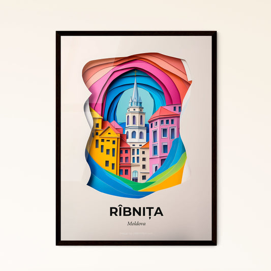 Vivid Rîbnița, Moldova - a paper cut of a city with a clock tower