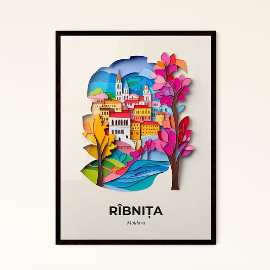 Vivid Rîbnița, Moldova - a paper cut of a city with a tree