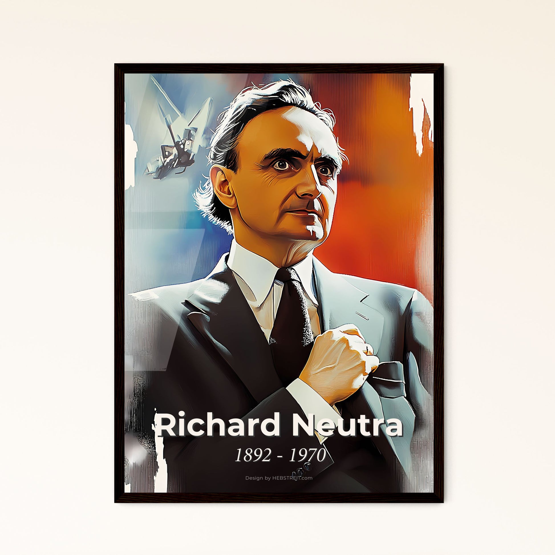 Portrait of Richard Neutra, 1892 - 1970. Impressionistic painting of a man in a suit.