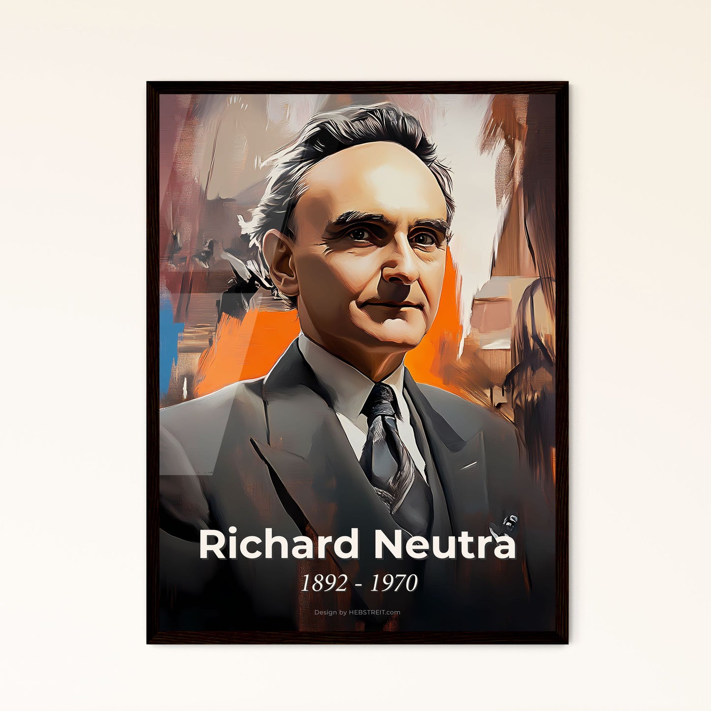 Portrait of Richard Neutra, 1892 - 1970. Impressionistic painting of a man in a suit.