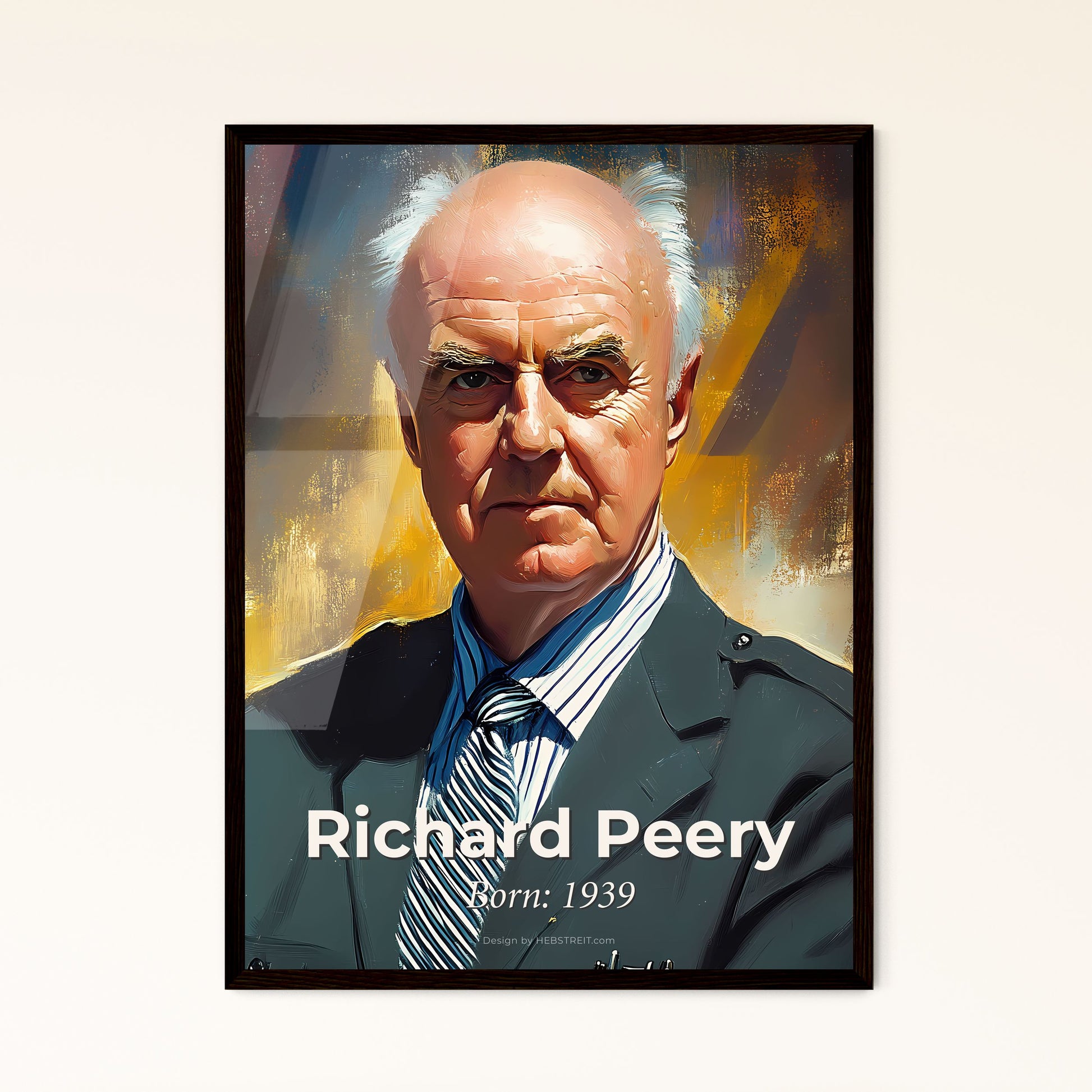 Portrait of Richard Peery, Born: 1939. Impressionistic painting of a man in a suit.