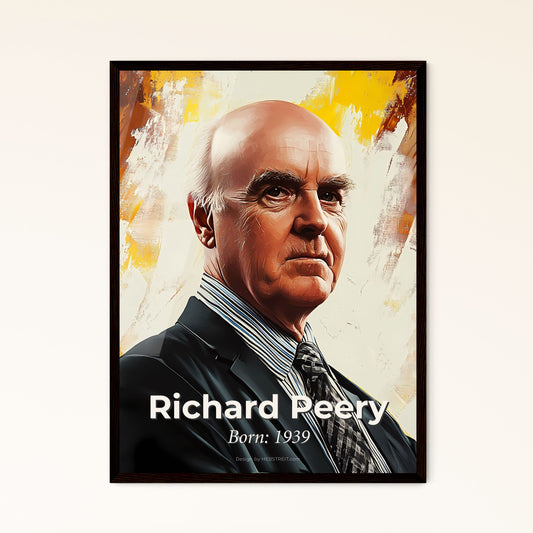 Portrait of Richard Peery, Born: 1939. Impressionistic painting of a man in a suit.