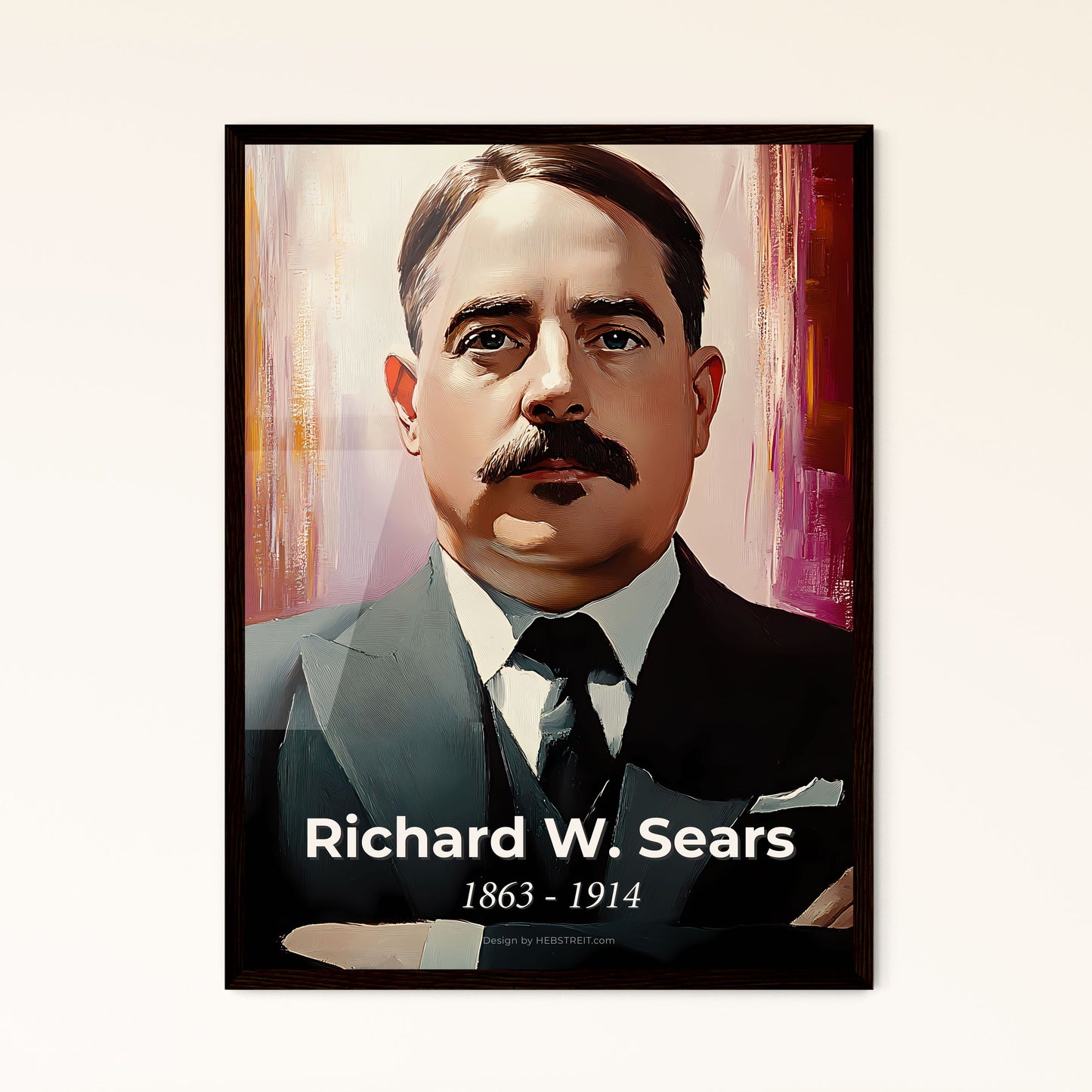 Portrait of Richard W. Sears, 1863 - 1914. Impressionistic painting of a man with a mustache and a suit.