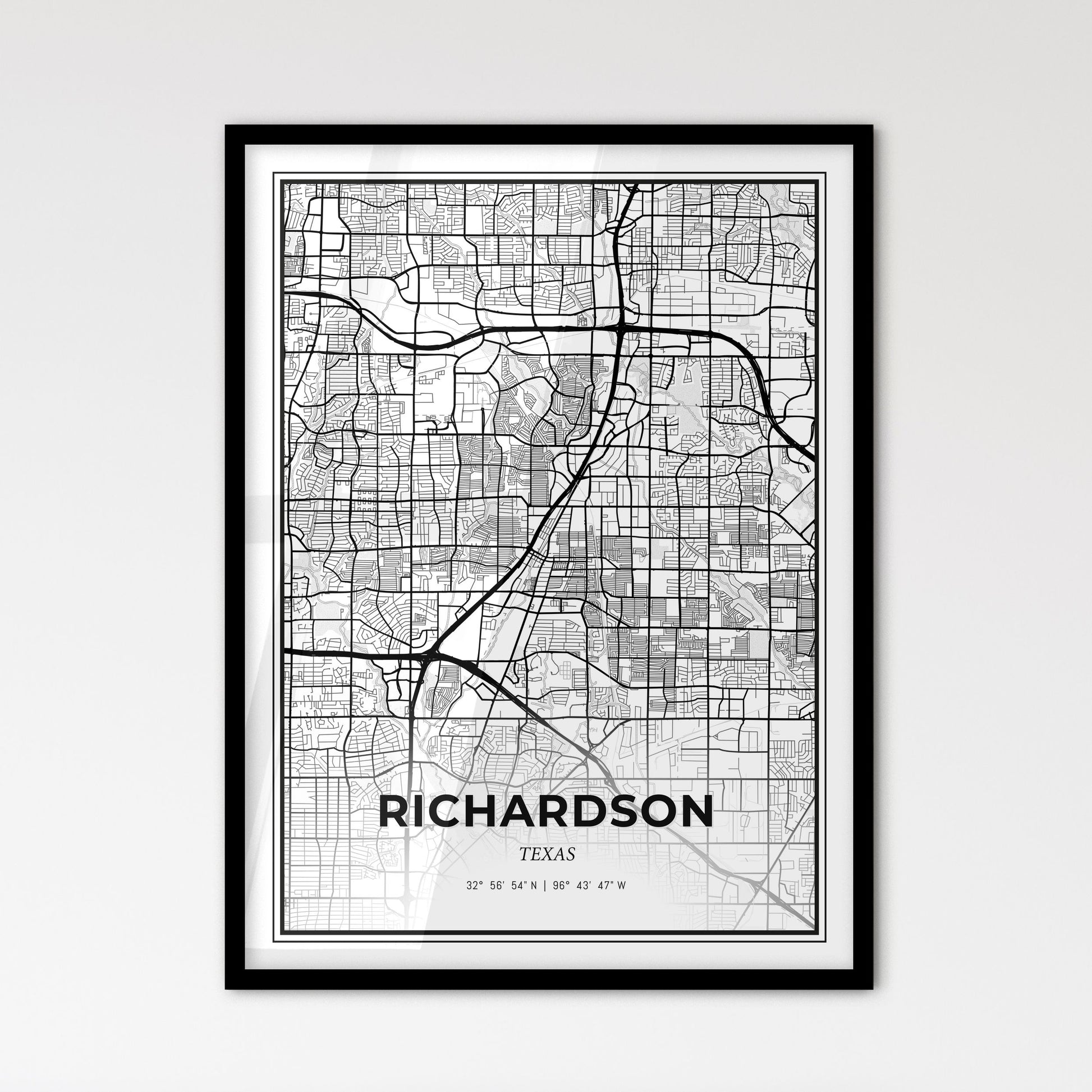 Richardson Texas - Scandinavian Style City Map for Modern Home Decor