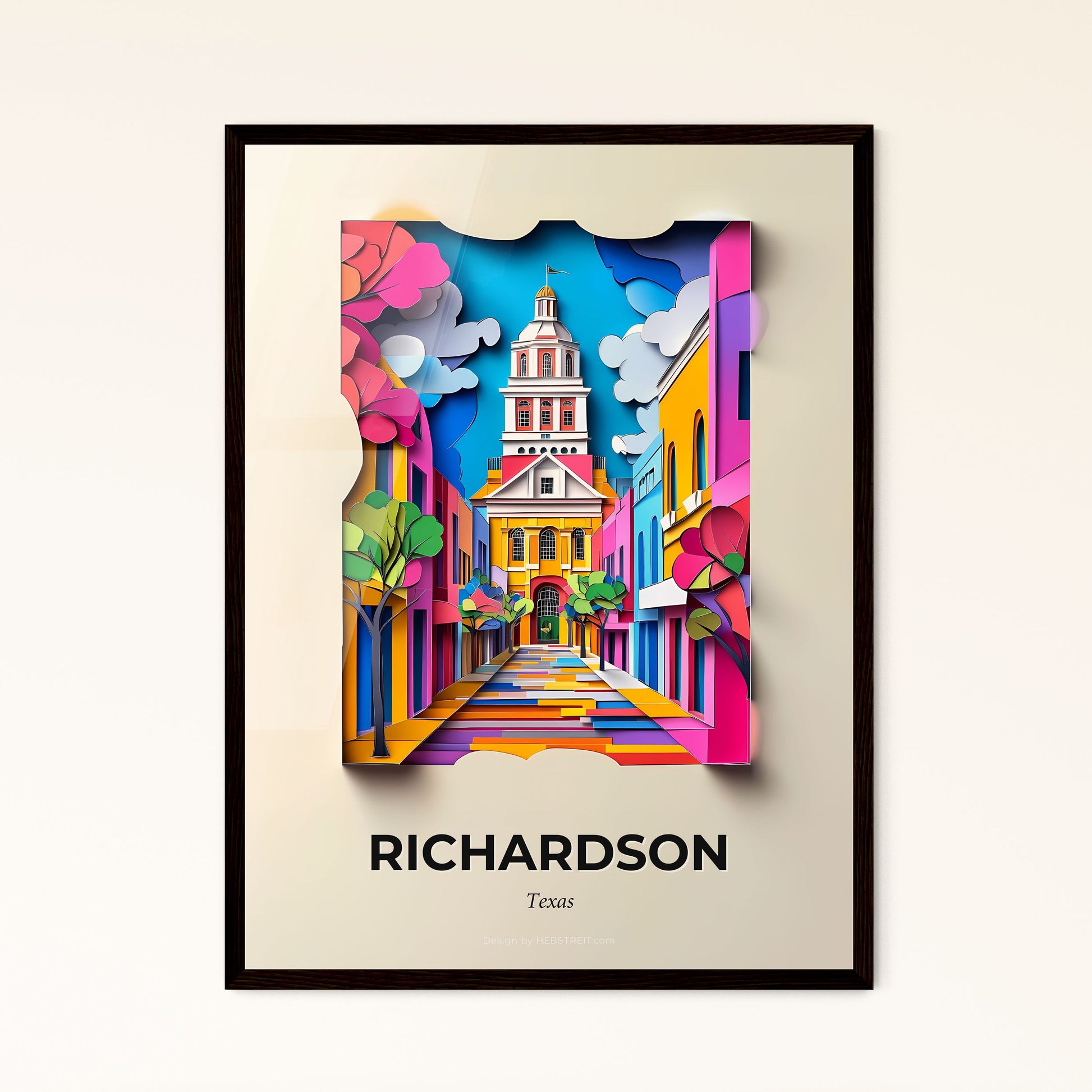 Vivid Richardson, Texas - a colorful city street with a clock tower