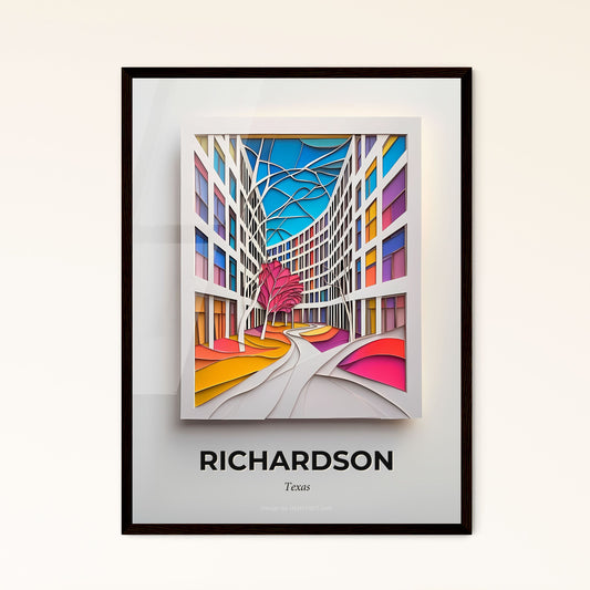 Vivid Richardson, Texas - a painting of a colorful city with a tree