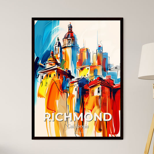 Vibrant Richmond, California - A Colorful Cityscape With Buildings And A Blue And Orange Background