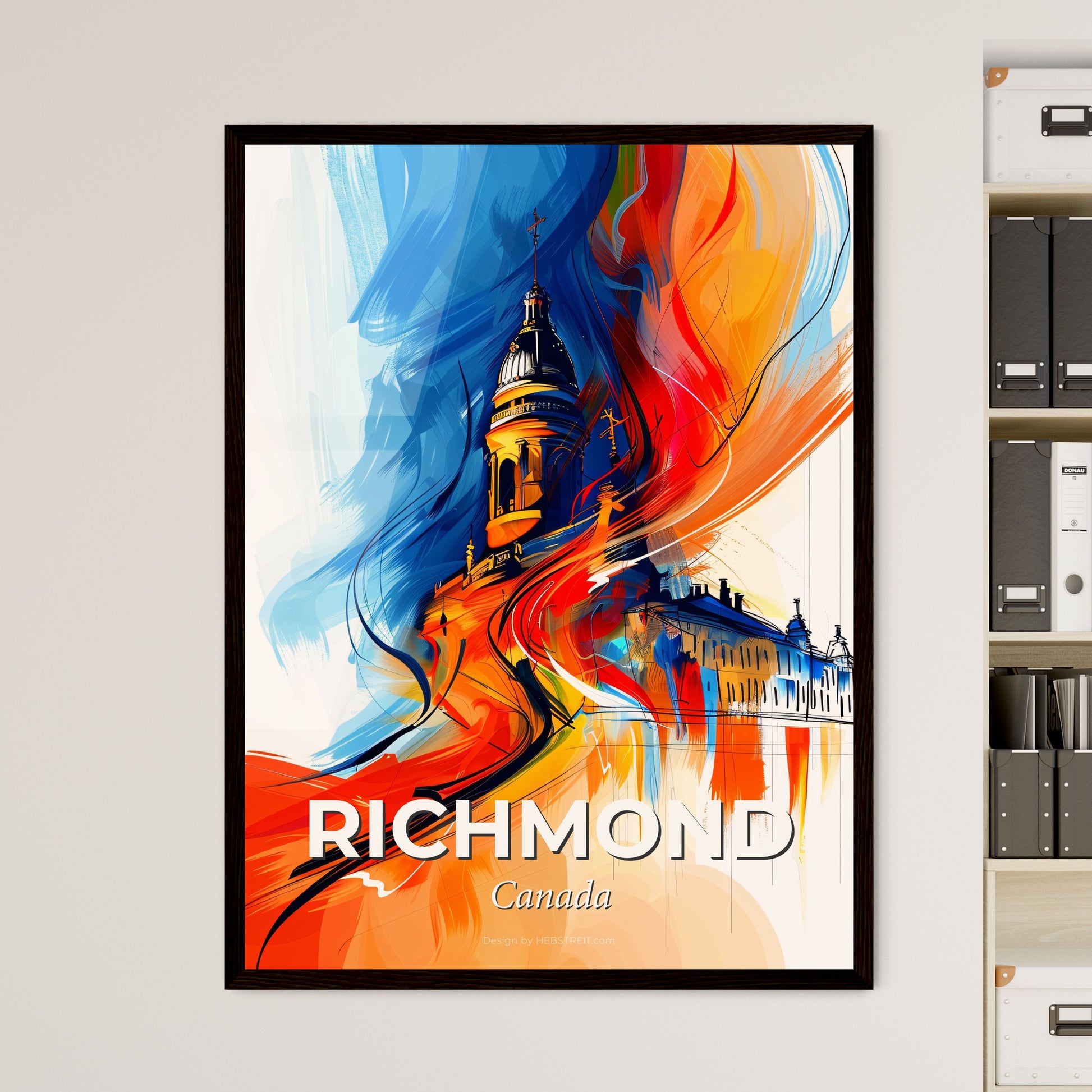 Vibrant Richmond, Canada - A Painting Of A Building With A Tower And A Colorful Background