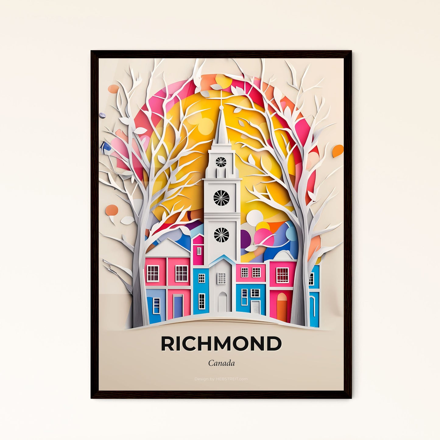 Vivid Richmond, Canada - a paper cut of a church with a clock tower