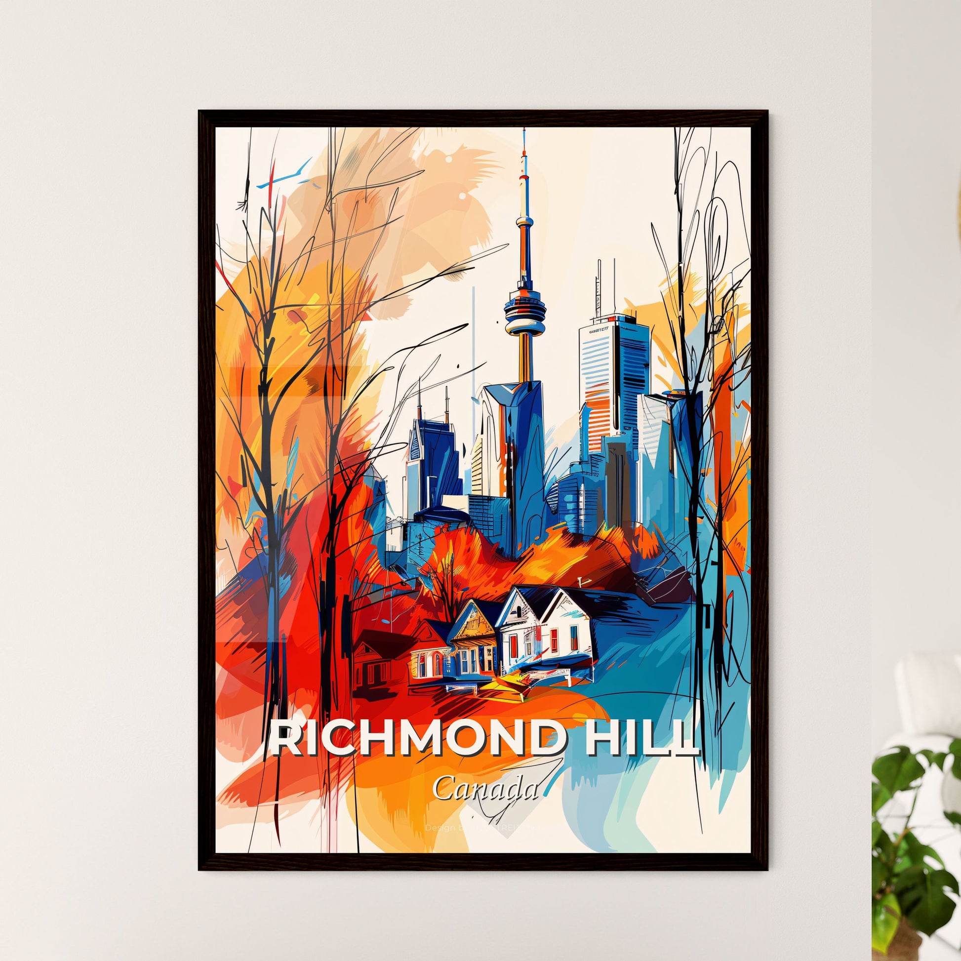 Vibrant Richmond Hill, Canada - A Painting Of A Skyline With A Colorful Building