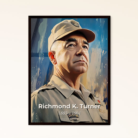 Portrait of Richmond K. Turner, 1885 - 1961. Impressionistic painting of a man in a uniform.