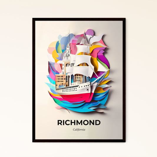 Vivid Richmond, California - a paper cut of a ship in a colorful wave