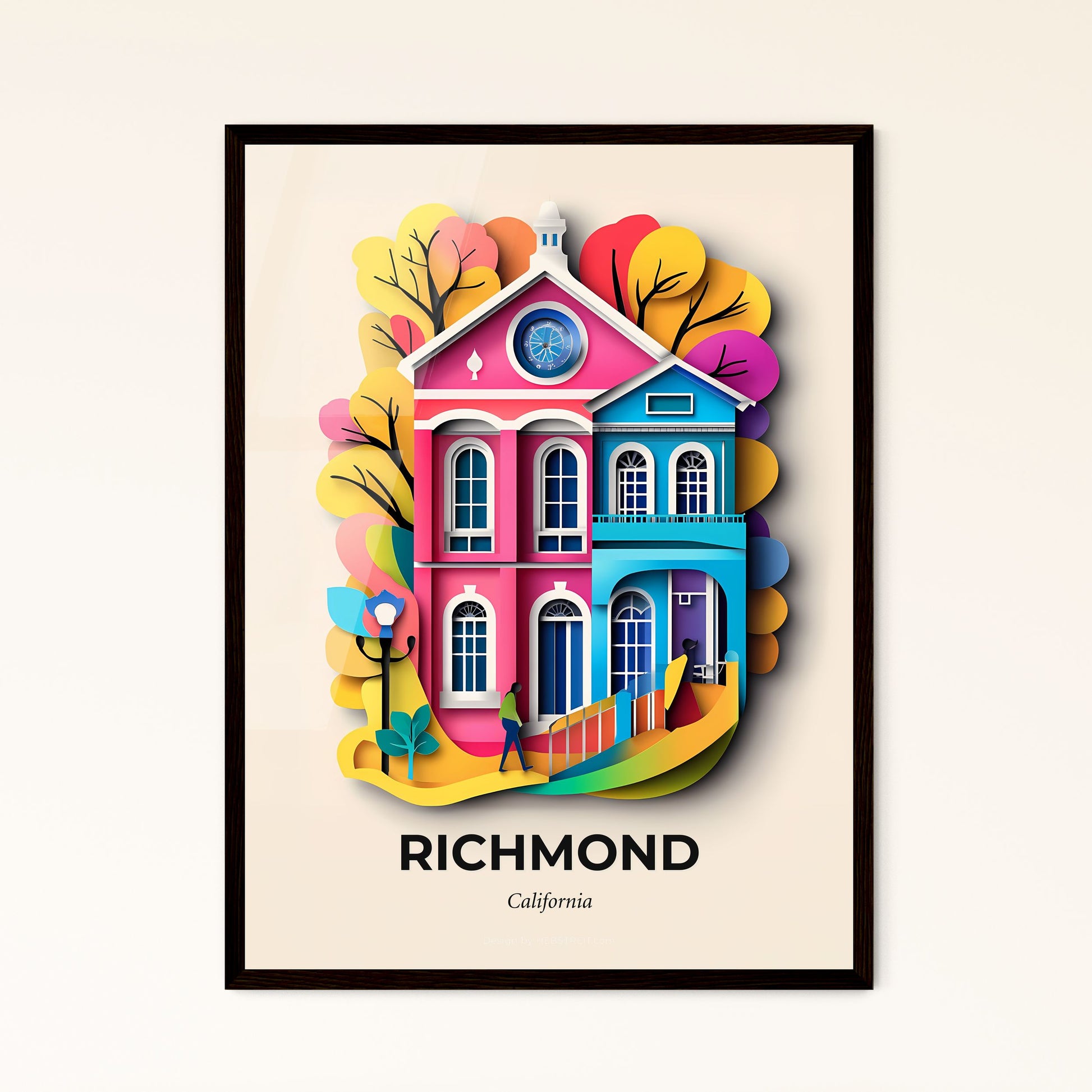 Vivid Richmond, California - a colorful house with a clock on the top of it