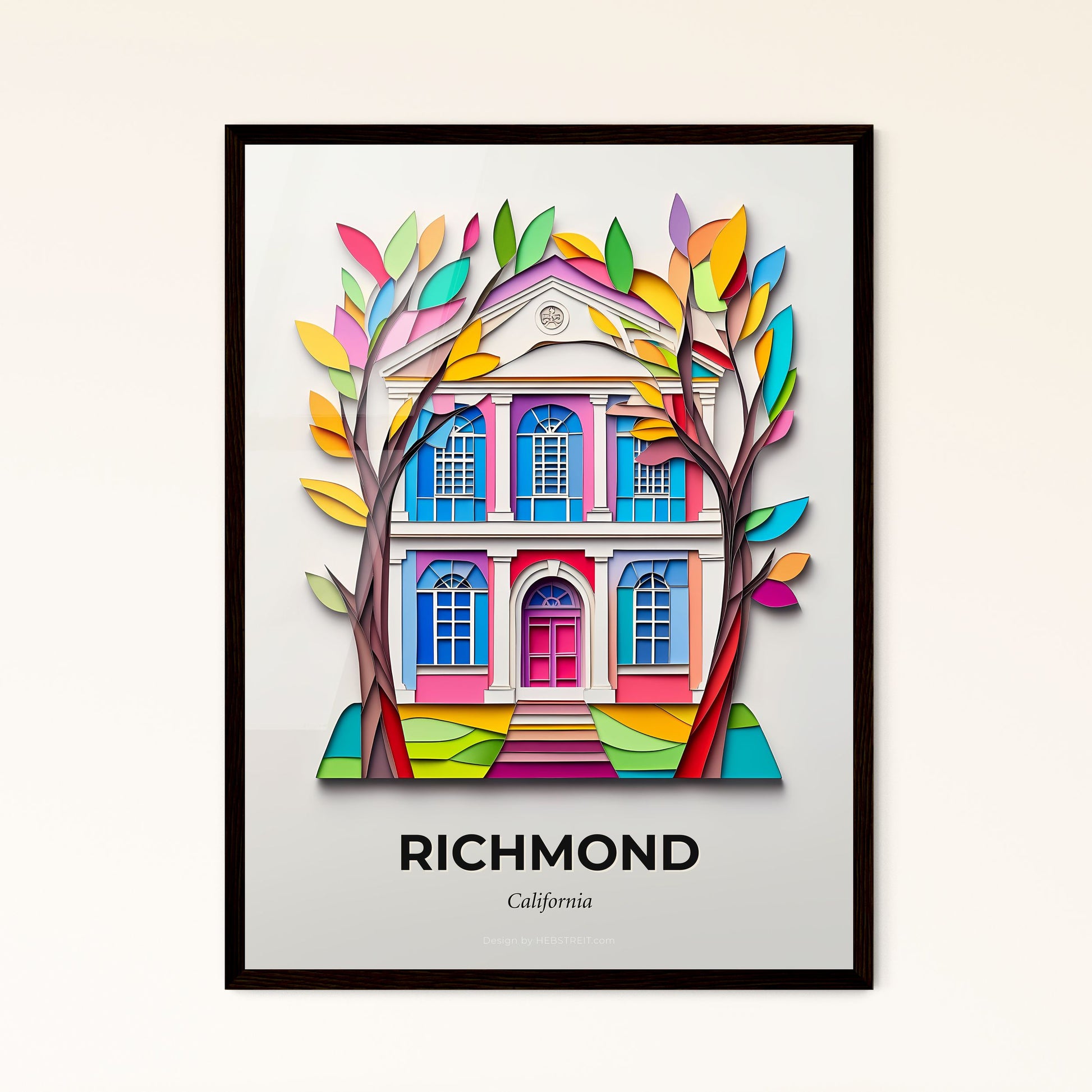 Vivid Richmond, California - a colorful house with a tree in front of it