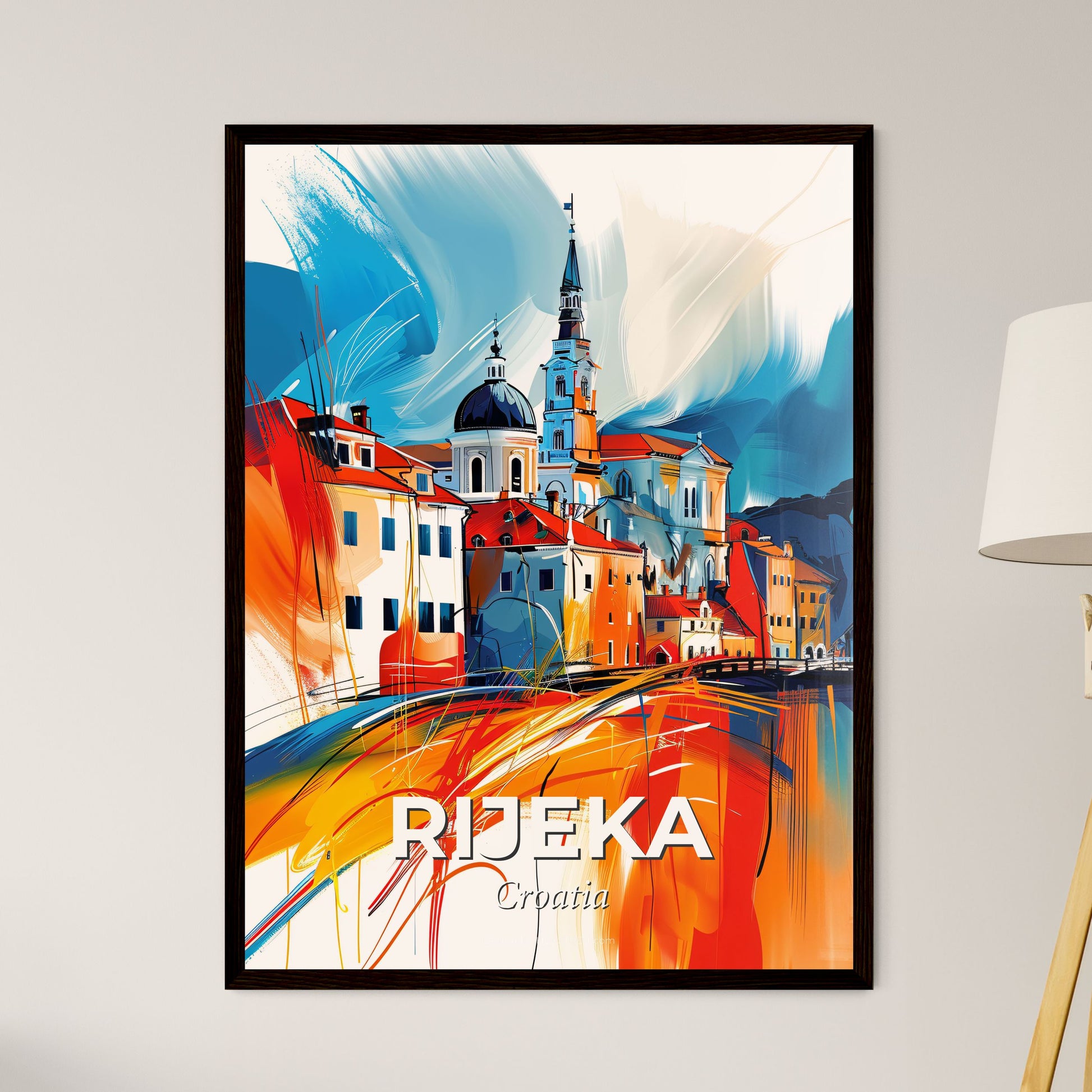 Vibrant Rijeka, Croatia - A Painting Of A Building