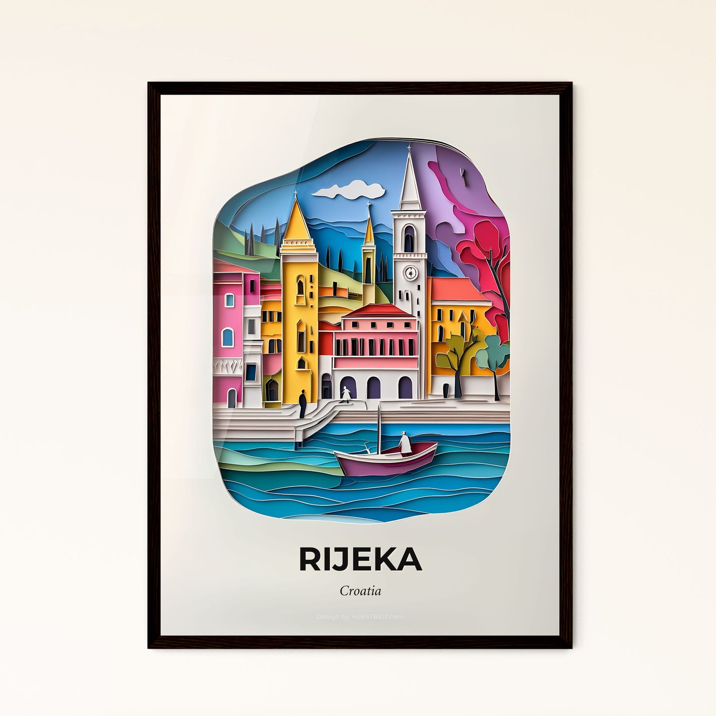 Vivid Rijeka , Croatia - a clock with a boat in front of a city