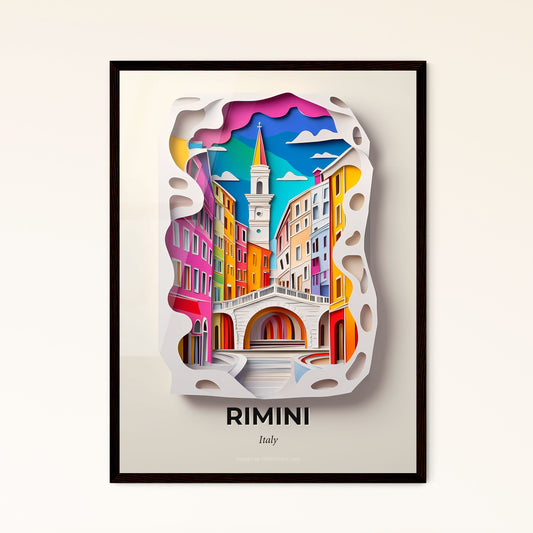 Vivid Rimini, Italy - a paper cut of a city with a clock tower