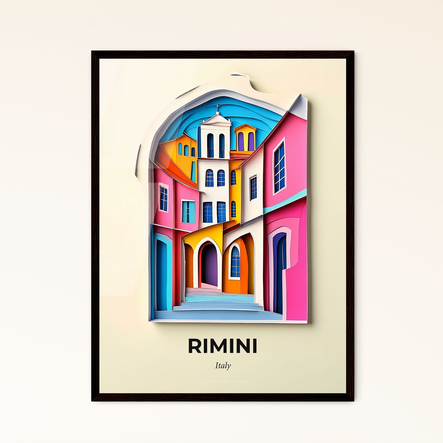 Vivid Rimini, Italy - a colorful building with a clock