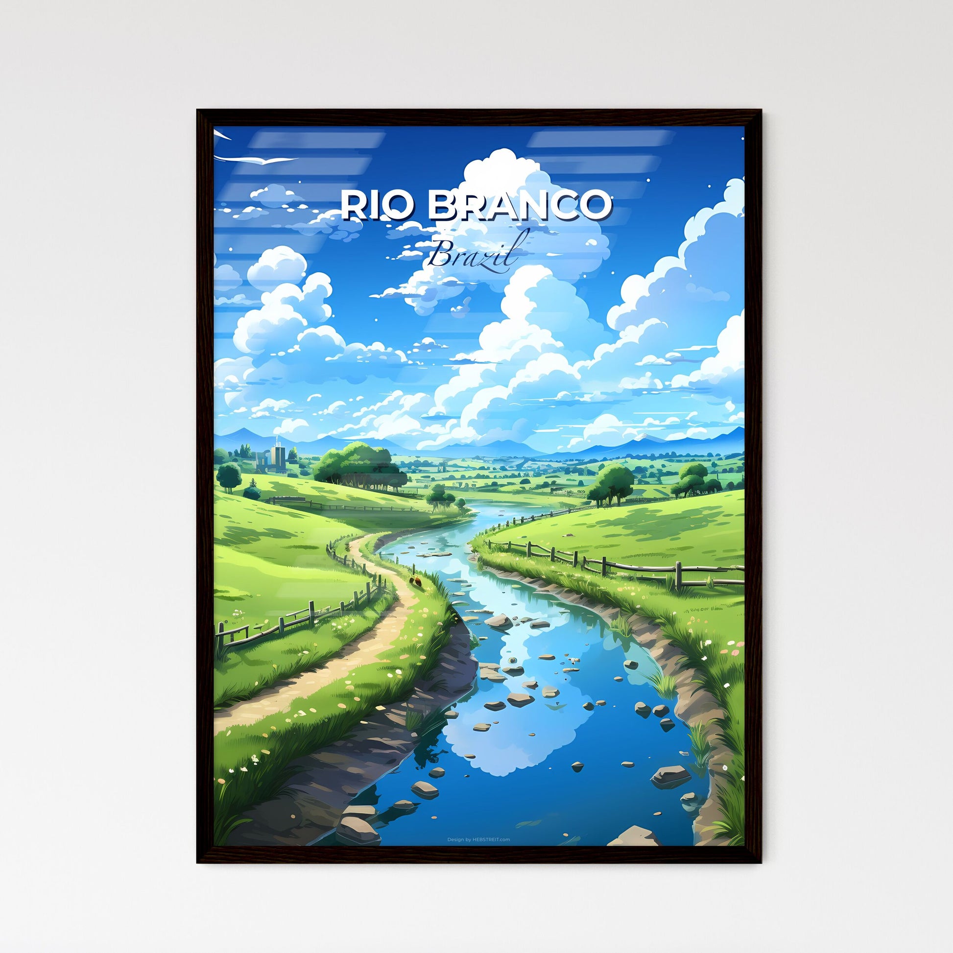 Riverfront Painting of Rio Branco Brazil Skyline Featuring Lush Grassy Field Default Title