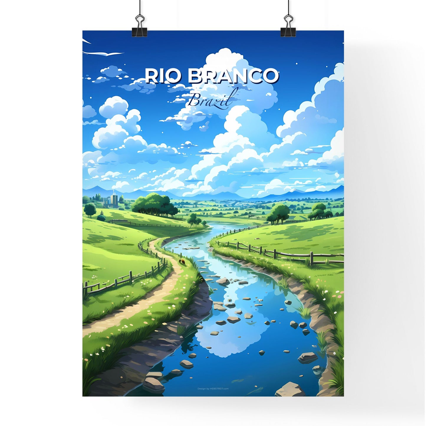 Riverfront Painting of Rio Branco Brazil Skyline Featuring Lush Grassy Field Default Title