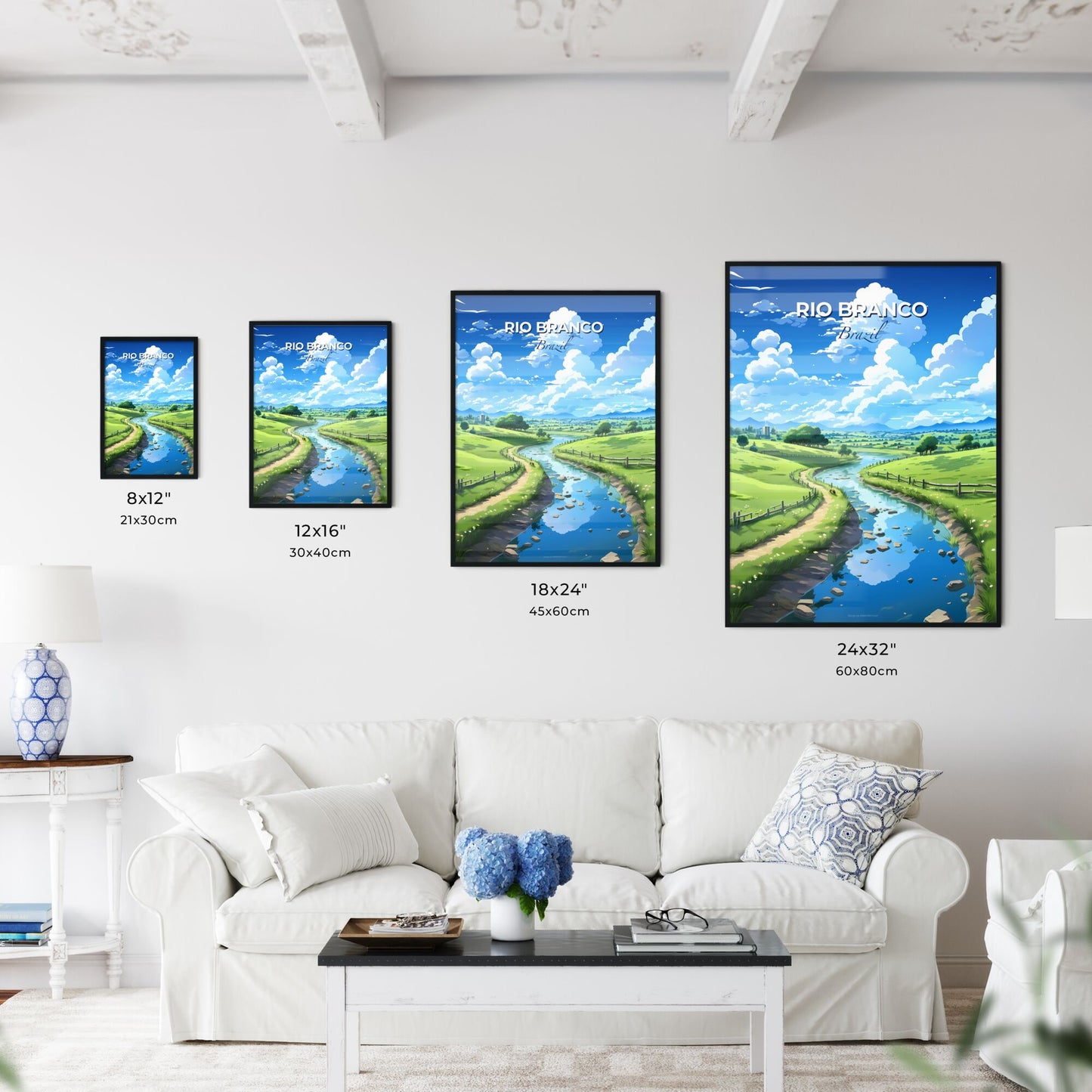 Riverfront Painting of Rio Branco Brazil Skyline Featuring Lush Grassy Field Default Title