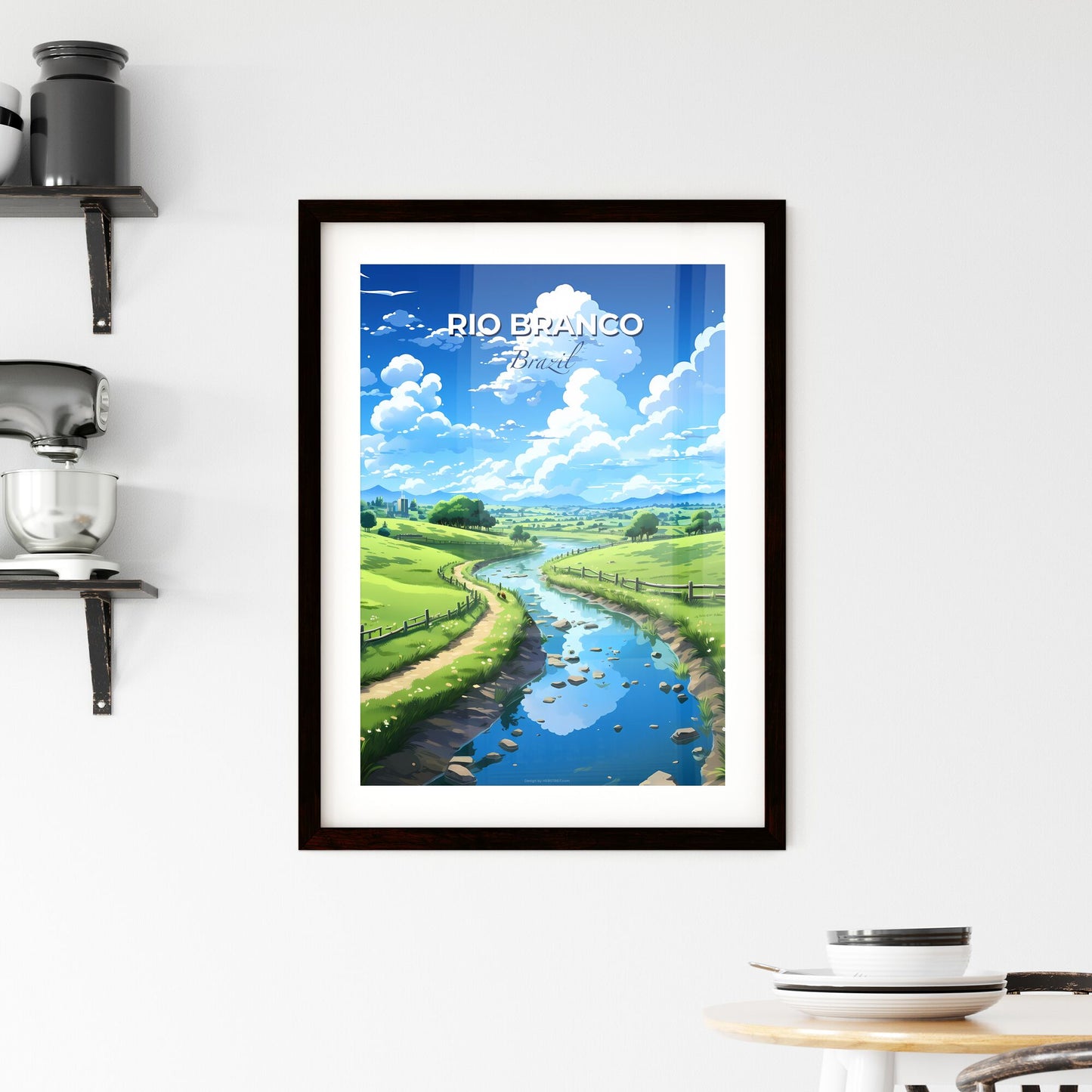 Riverfront Painting of Rio Branco Brazil Skyline Featuring Lush Grassy Field Default Title