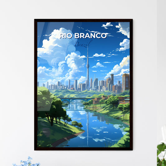 Vibrant Artistic Painting Depicts Rio Branco Brazil Skyline: River, Trees, and City Buildings Default Title