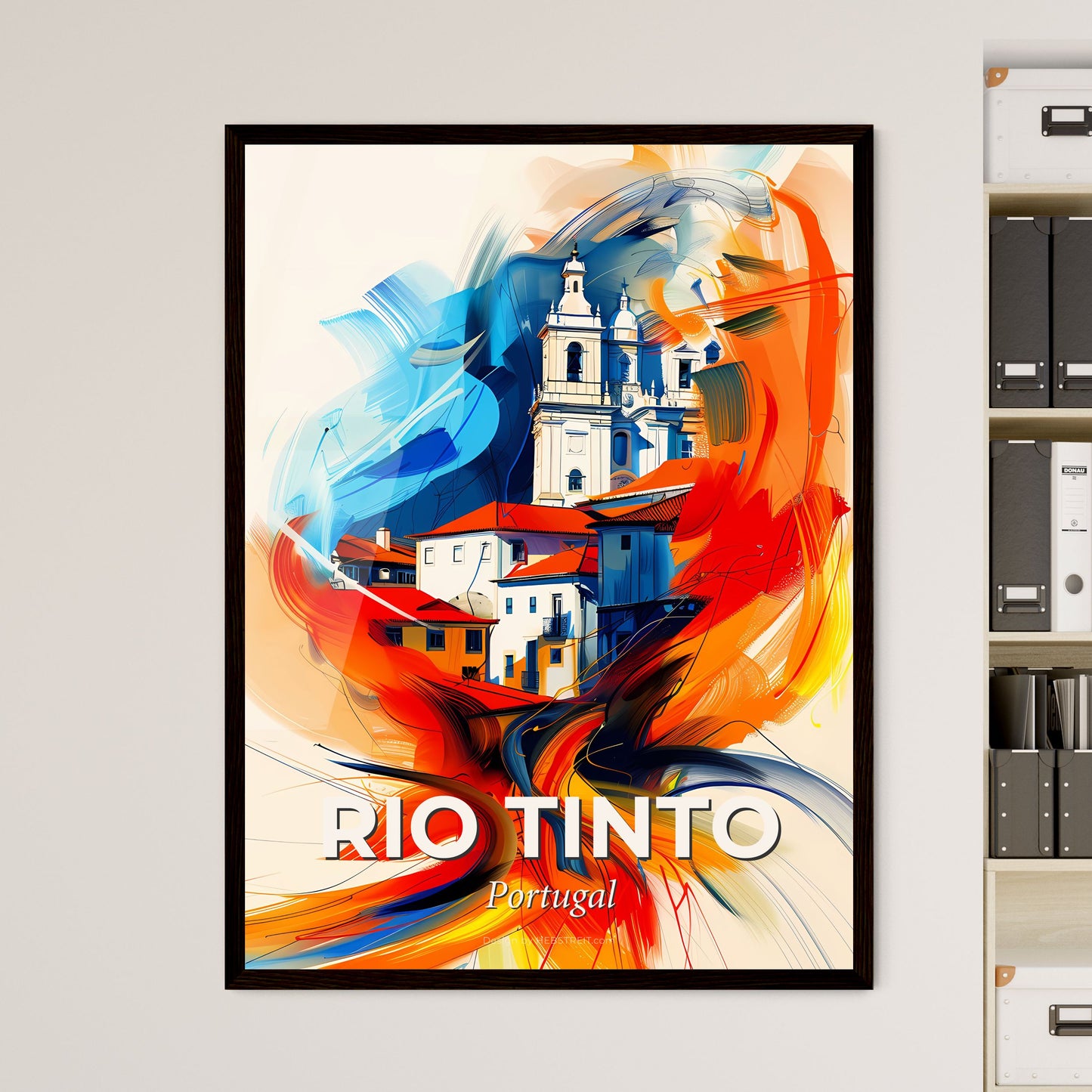 Vibrant Rio Tinto, Portugal - A Painting Of A Building