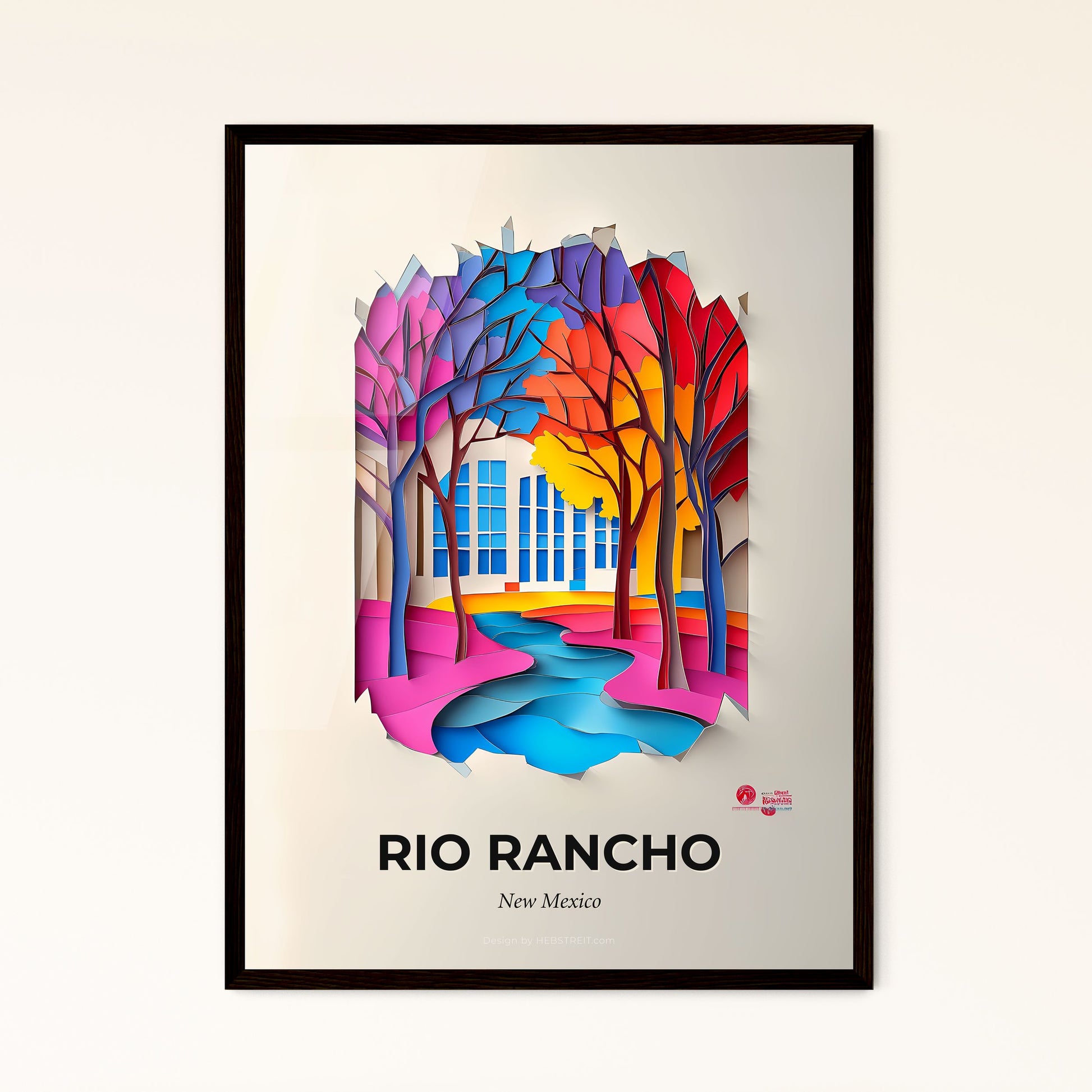 Vivid Rio Rancho, New Mexico - a paper cut of a colorful forest with a stream