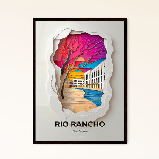 Vivid Rio Rancho, New Mexico - a paper cut of a colorful tree in a city