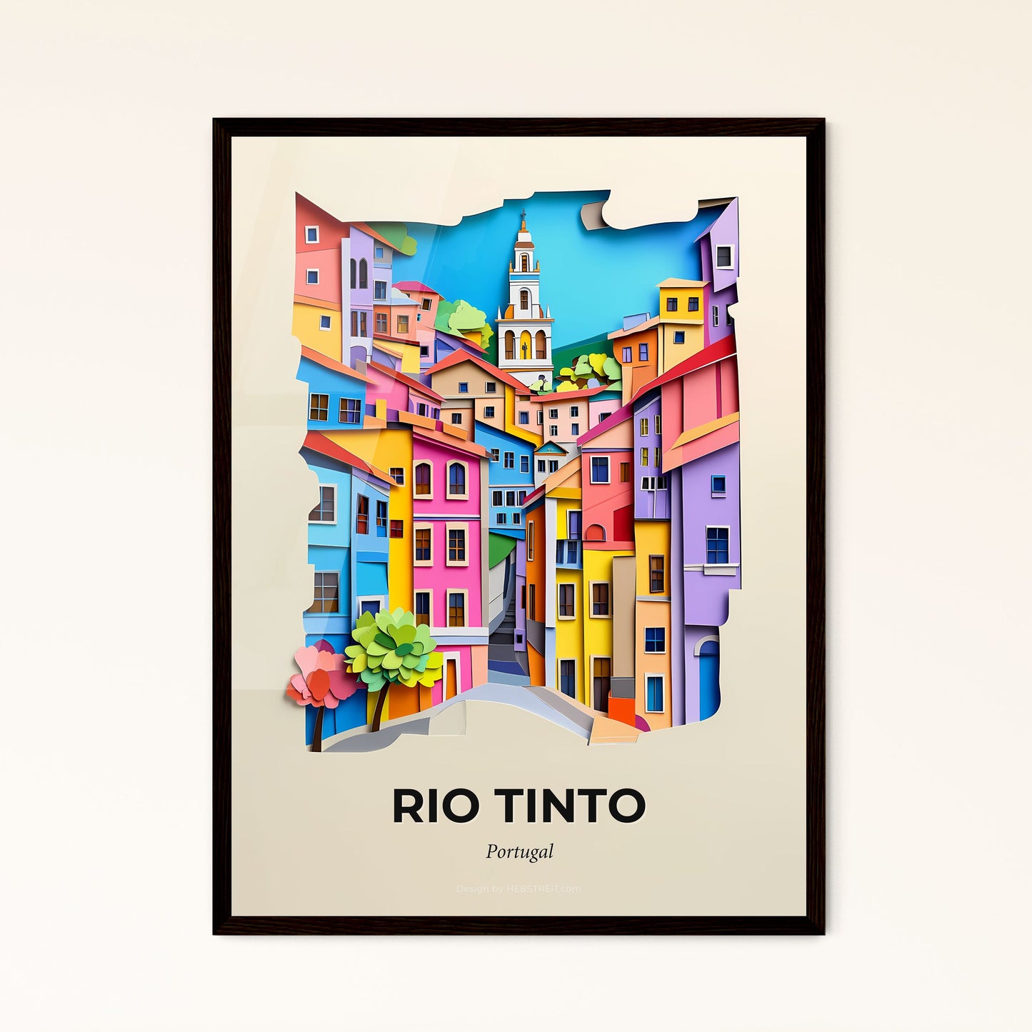 Vivid Rio Tinto, Portugal - a colorful city with a clock tower in the middle